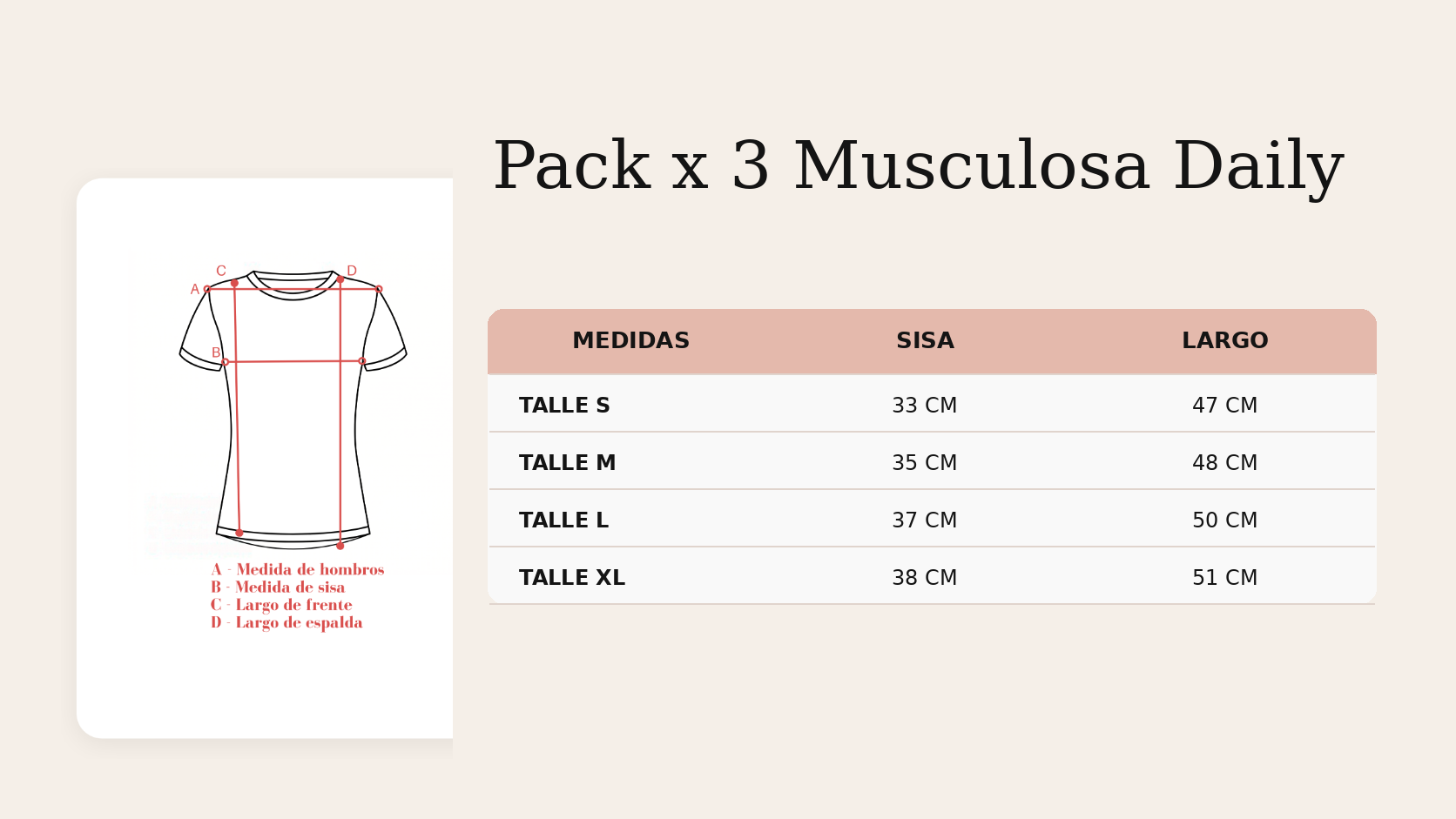 Guía de talles Pack x 3 Musculosa Daily