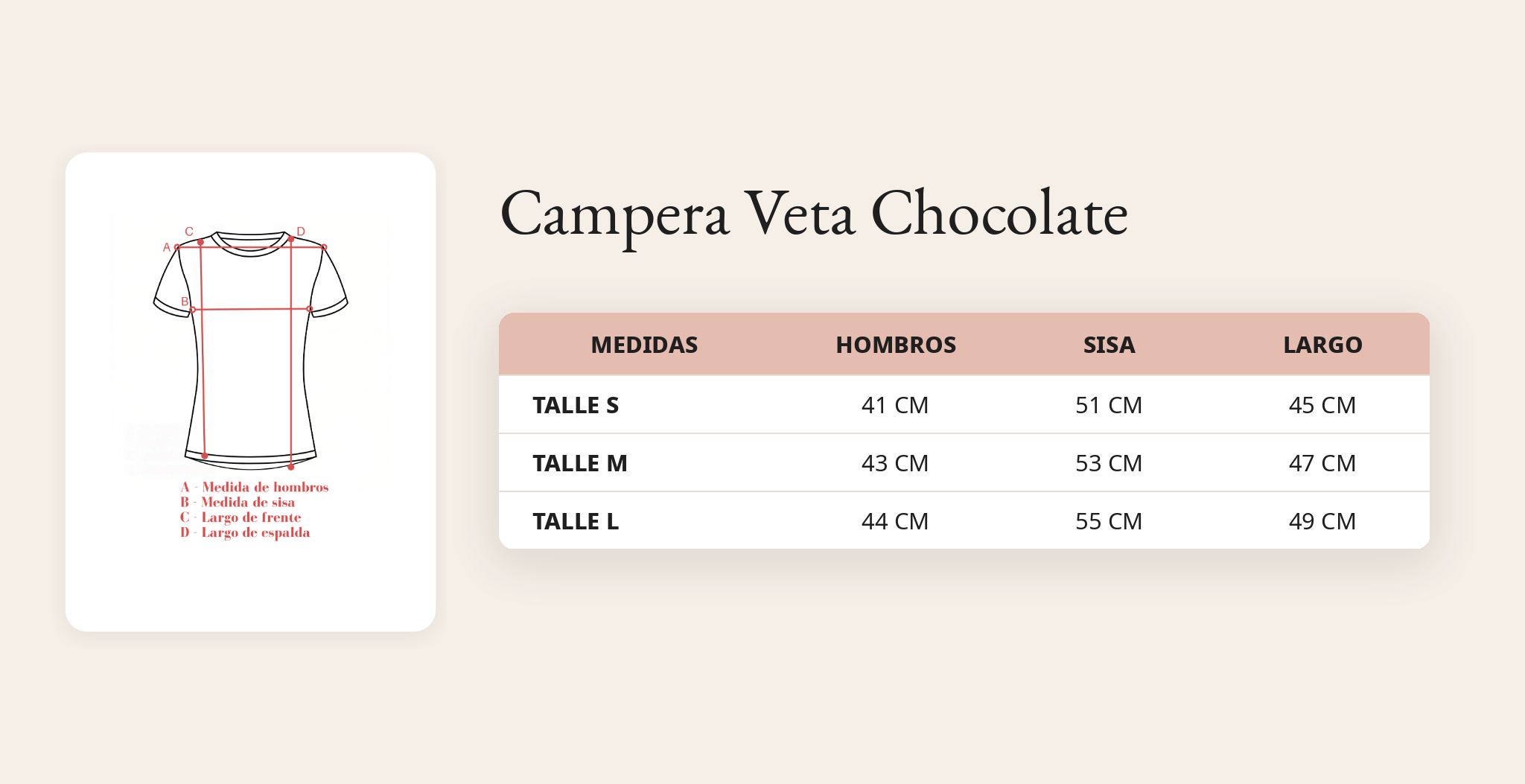 Guía de talles Campera Veta Chocolate