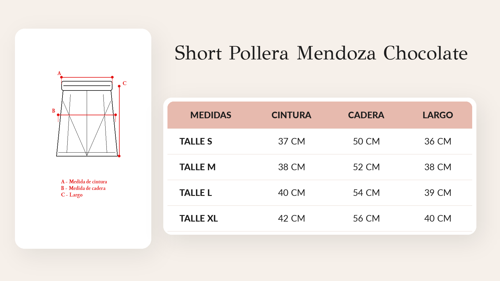 Guía de talles Short Pollera Mendoza Chocolate