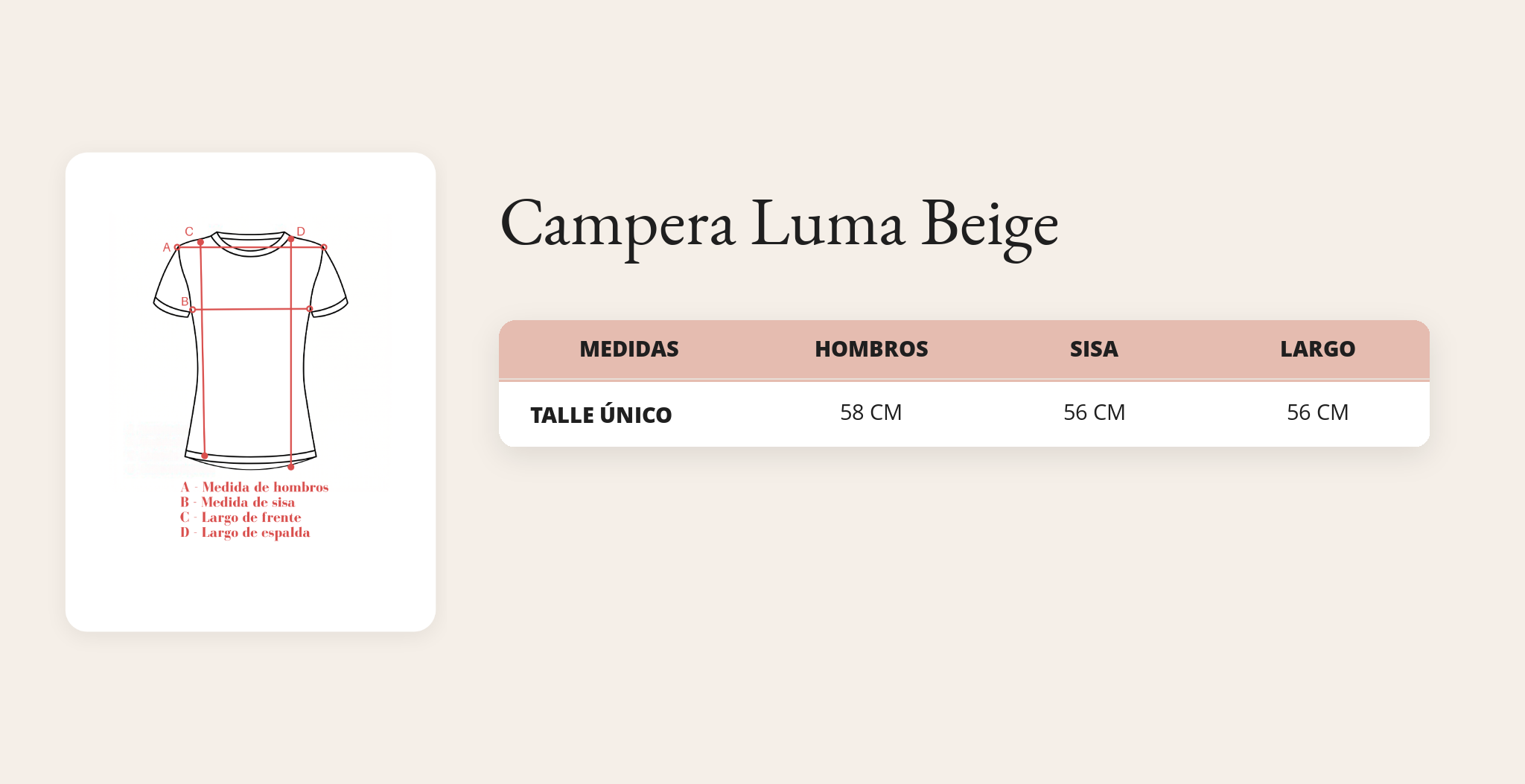 Guía de talles Campera Luma Beige