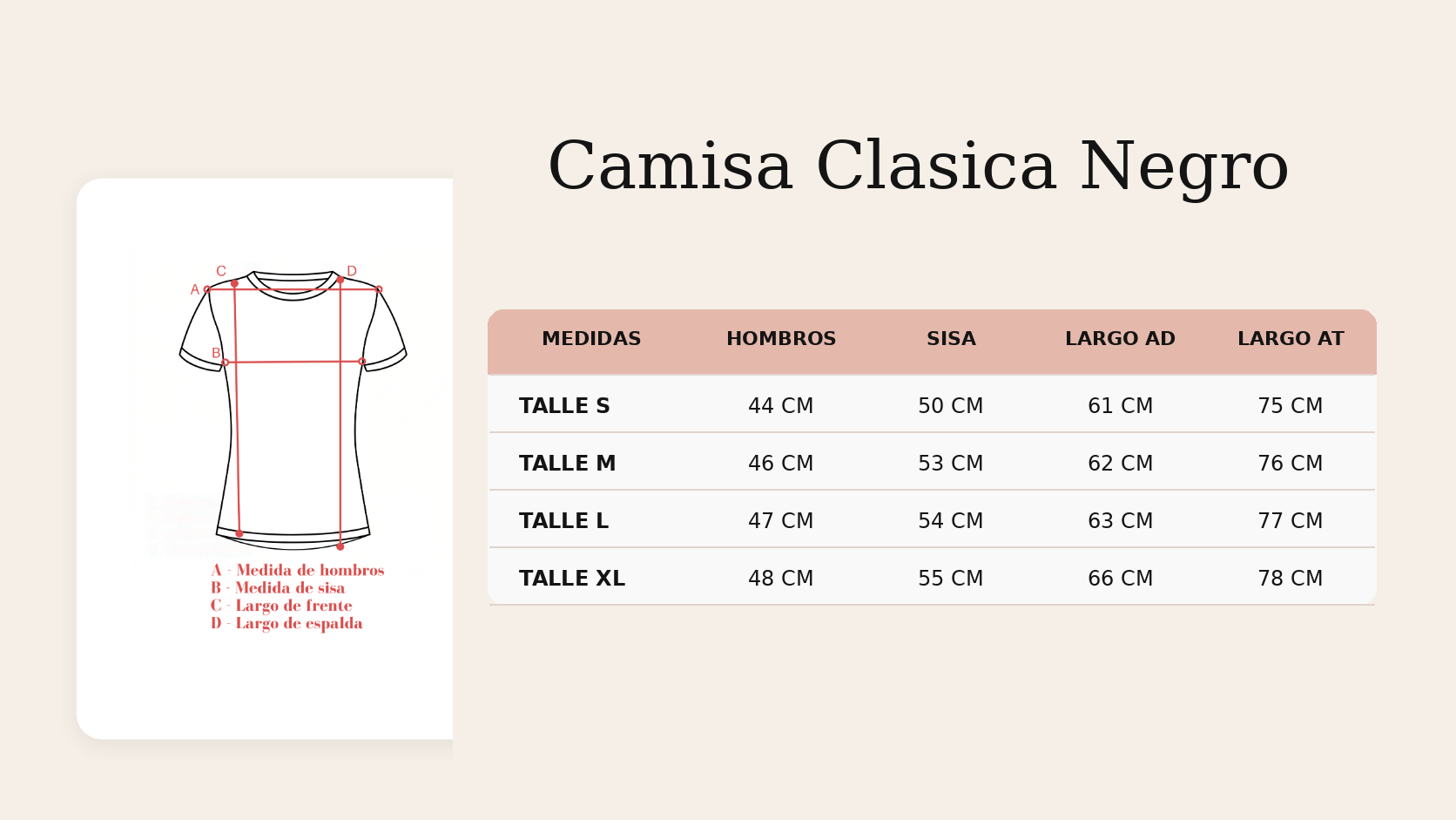 Gu&iacute;a de talles Camisa Clasica Negro