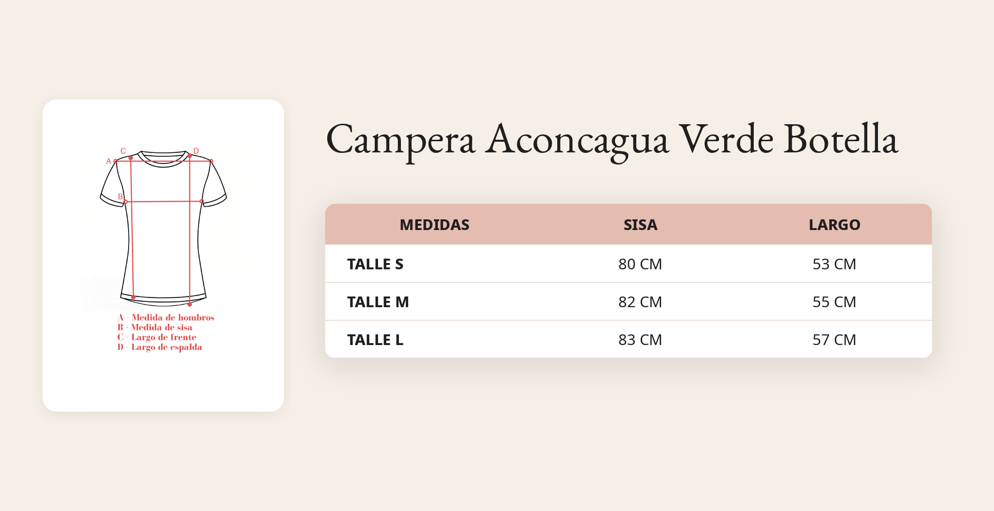 Guía de talles Campera Aconcagua Verde Botella