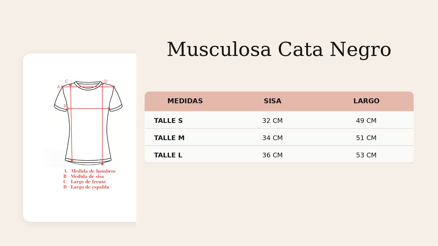 Guía de talles Musculosa Cata Negro