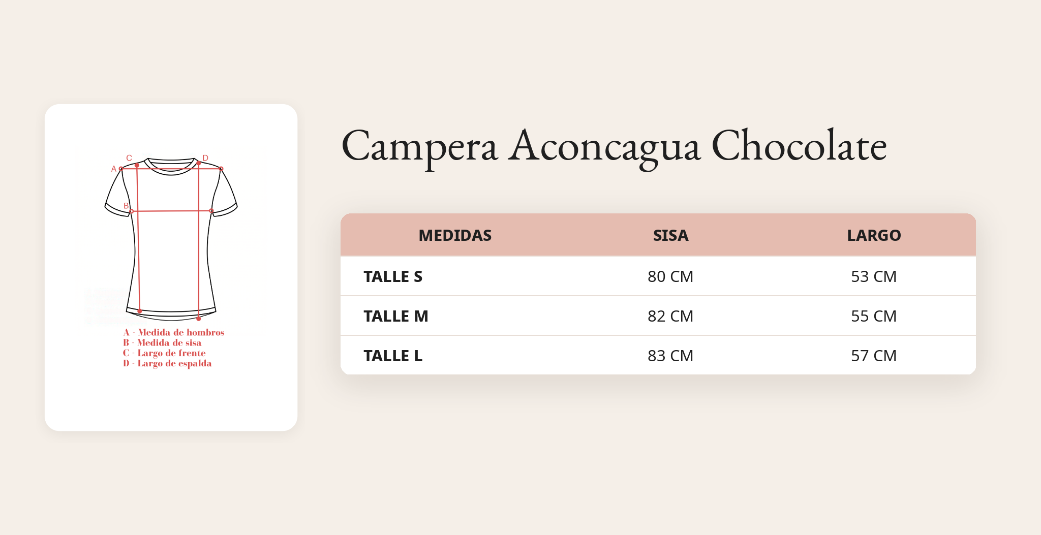 Guía de talles Campera Aconcagua Chocolate