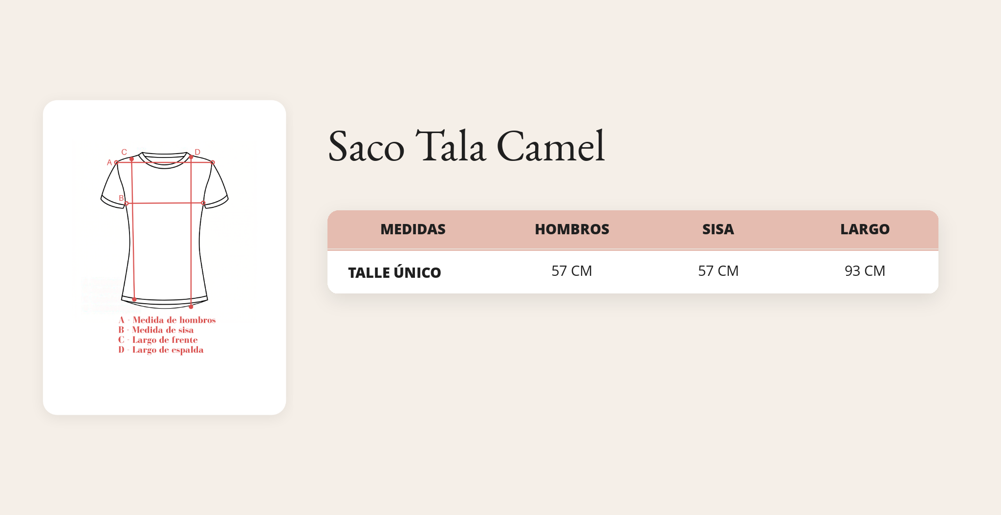 Guía de talles Saco Tala Camel