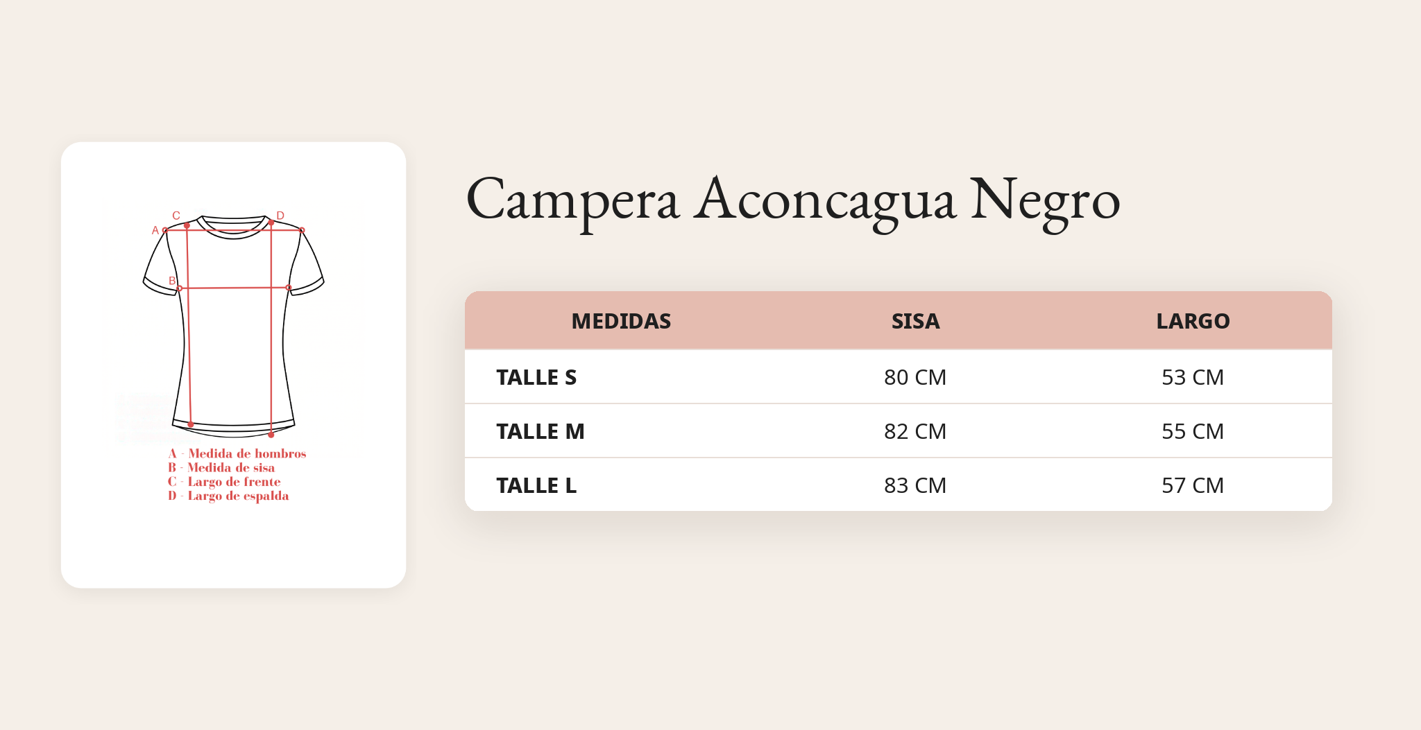 Guía de talles Campera Aconcagua Negro
