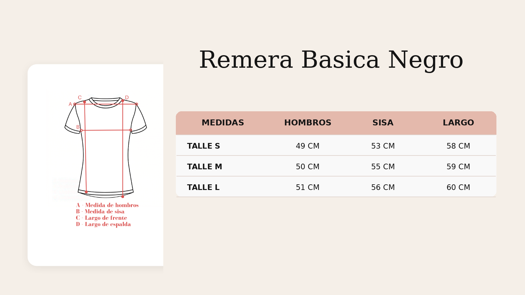Guía de talles Remera Basica Negro
