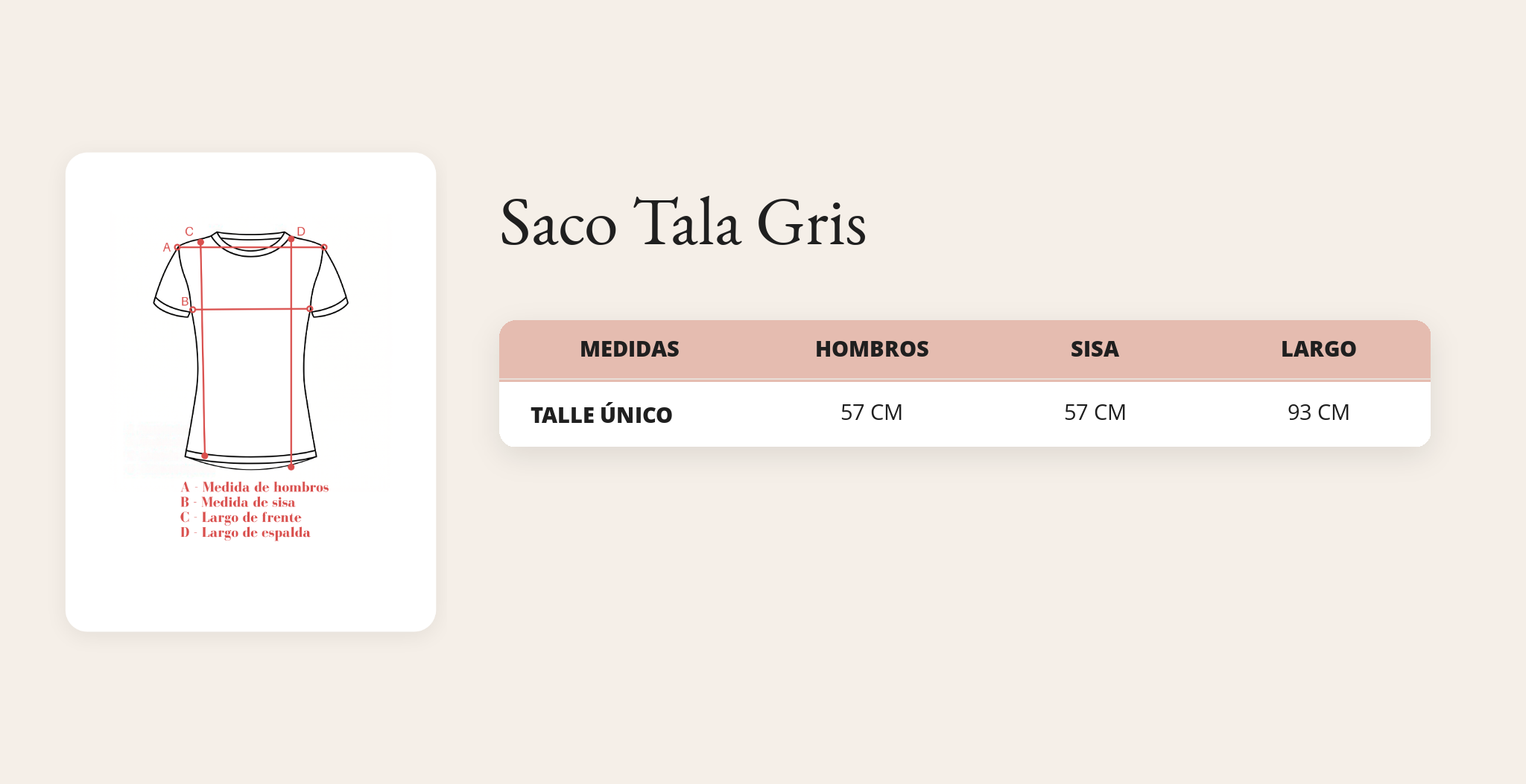 Guía de talles Saco Tala Gris