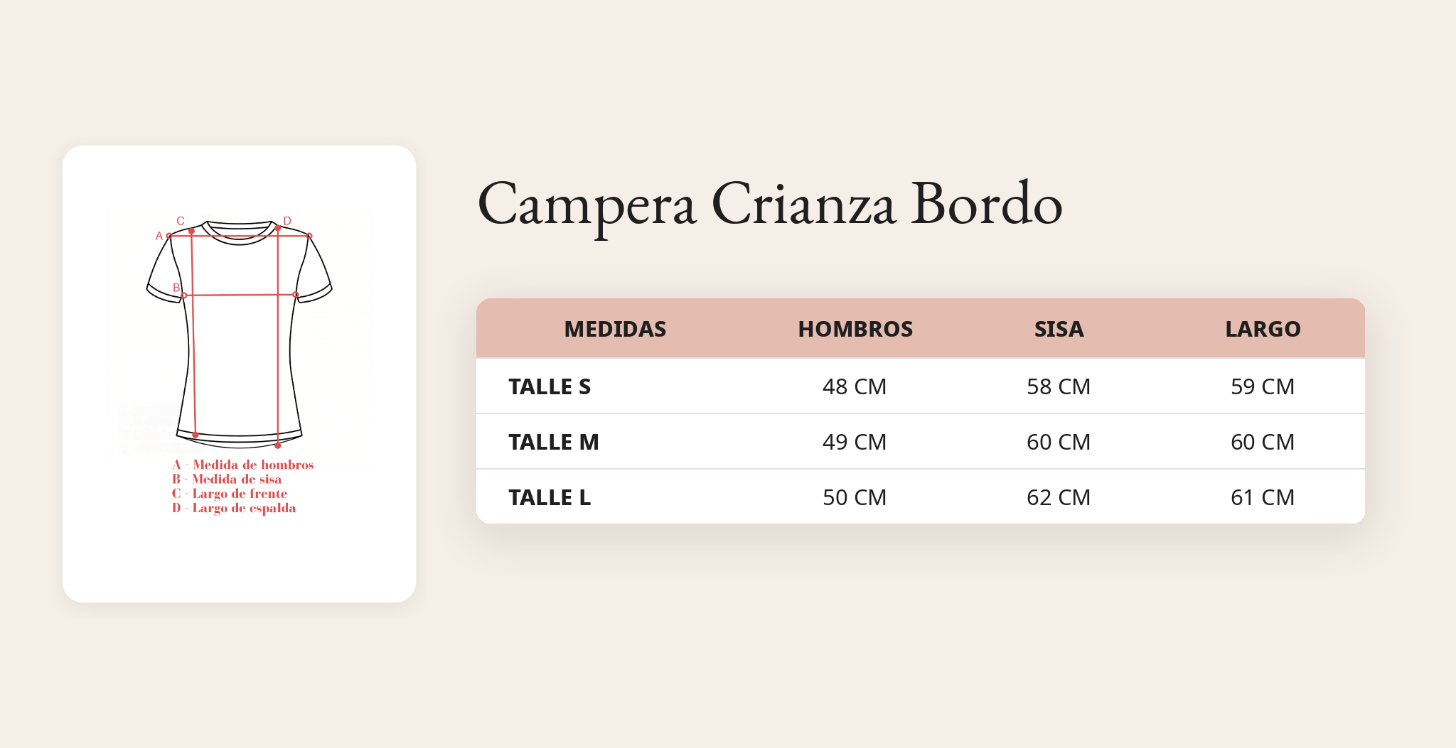 Guía de talles Campera Crianza Bordo