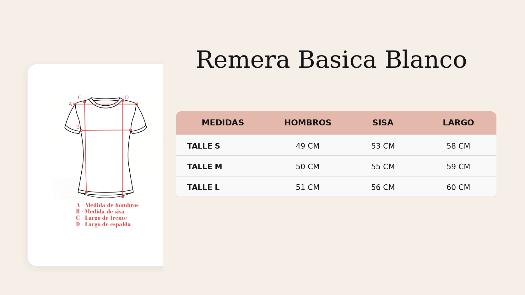 Gu&iacute;a de talles Remera Basica Blanco