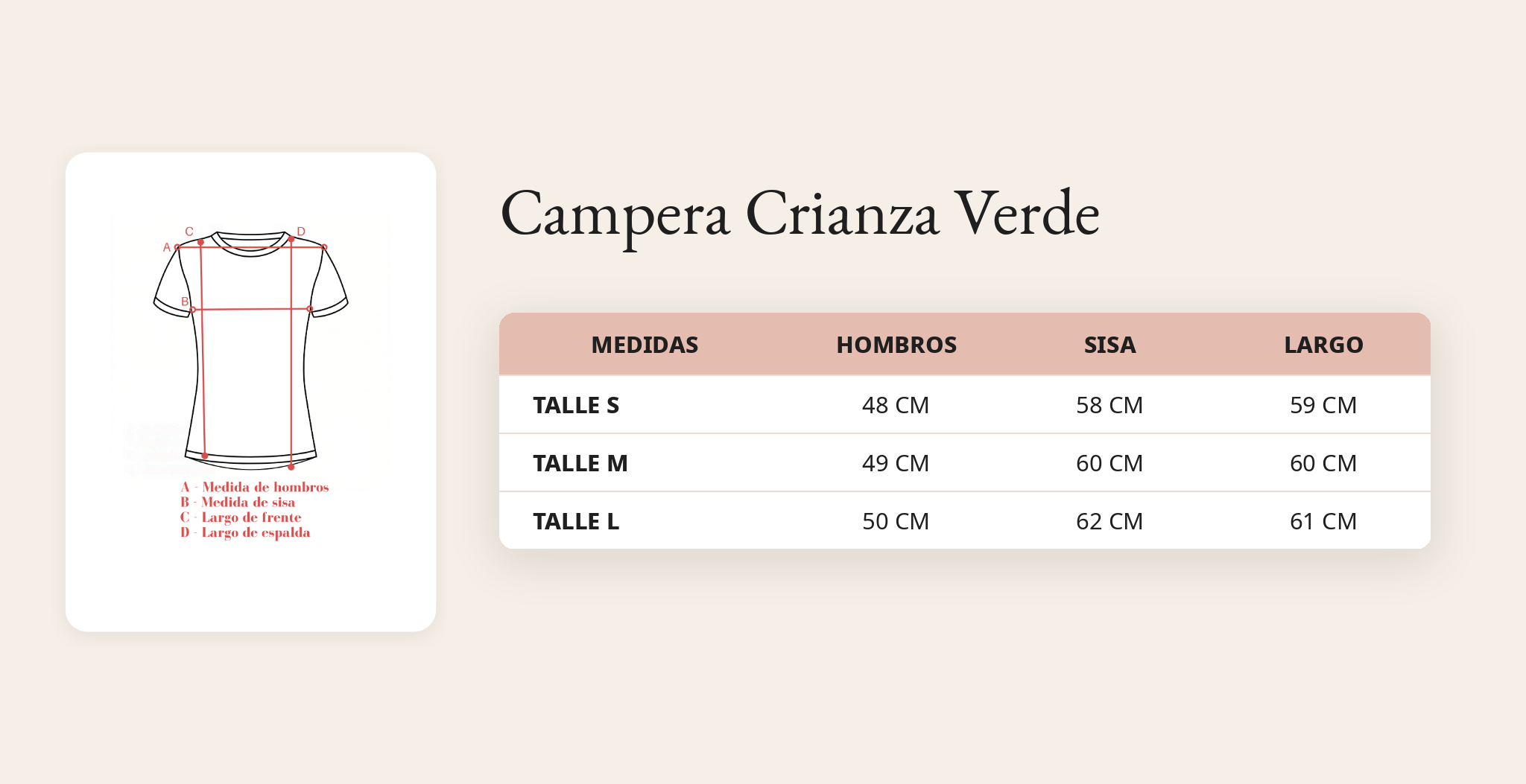 Guía de talles Campera Crianza Verde