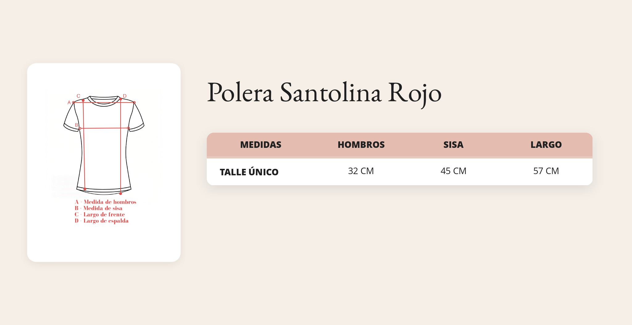 Guía de talles Polera Santolina Rojo