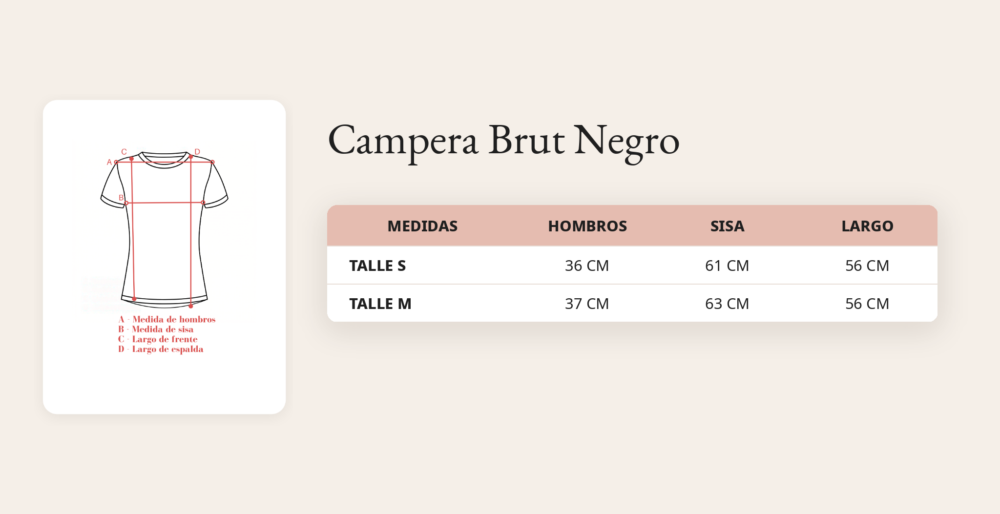 Guía de talles Campera Brut Negro