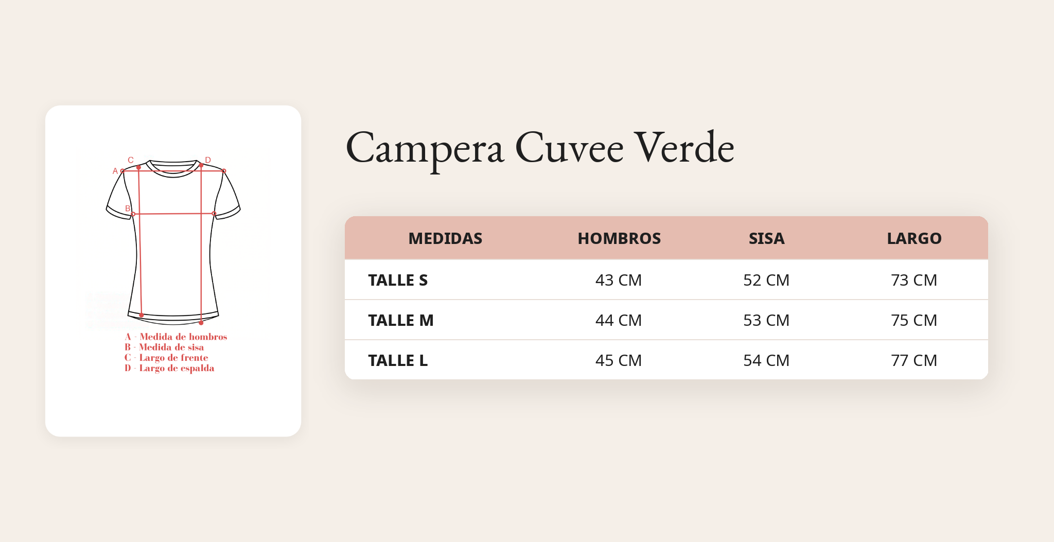 Guía de talles Campera Cuvee Verde