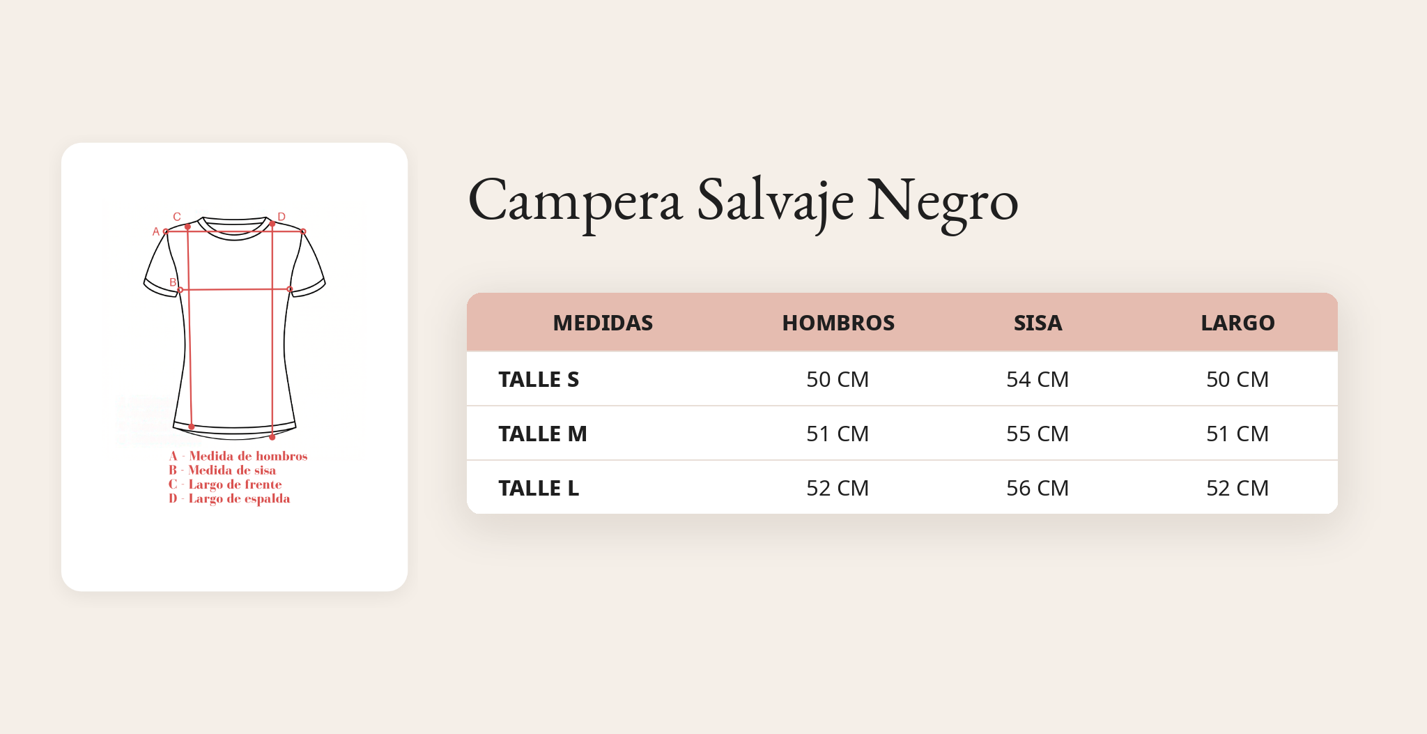 Gu&iacute;a de talles Campera Salvaje Negro