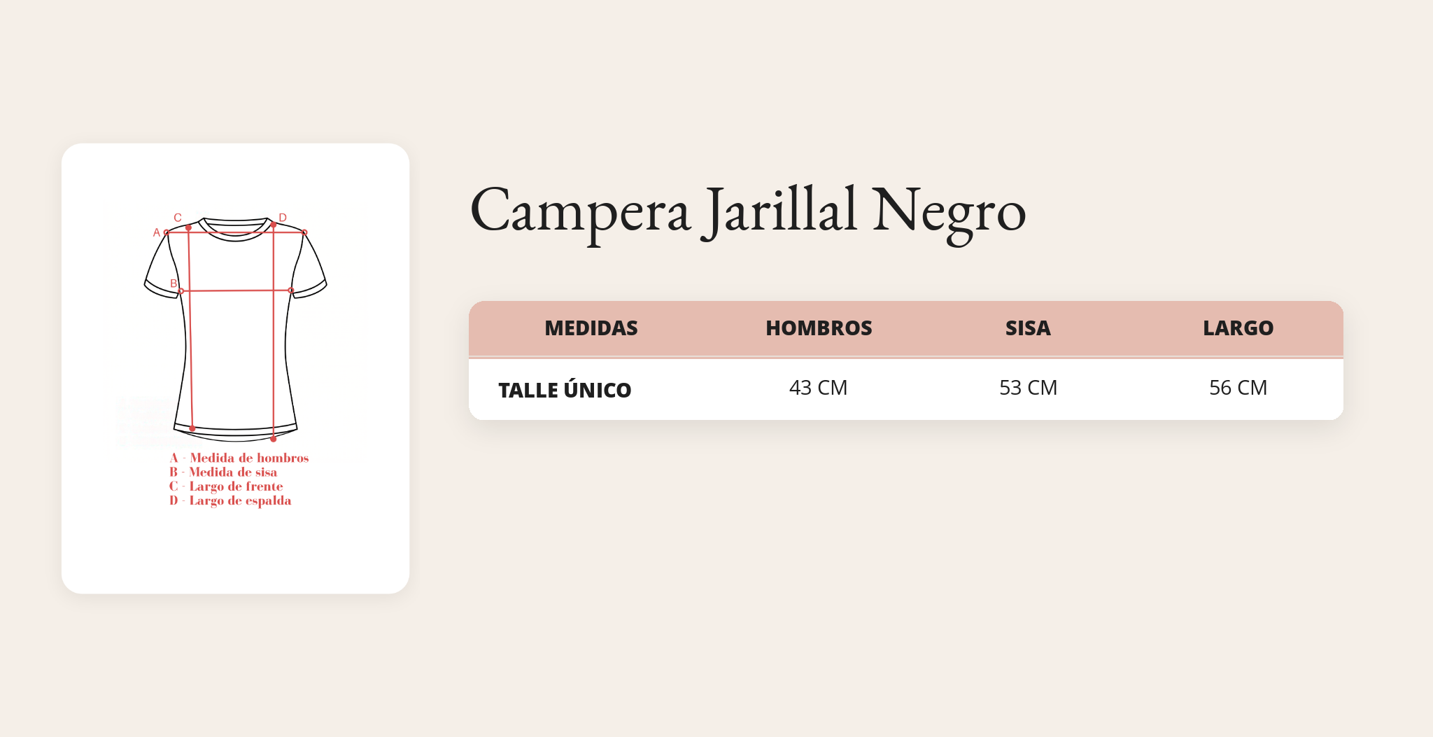 Guía de talles Campera Jarillal Negro