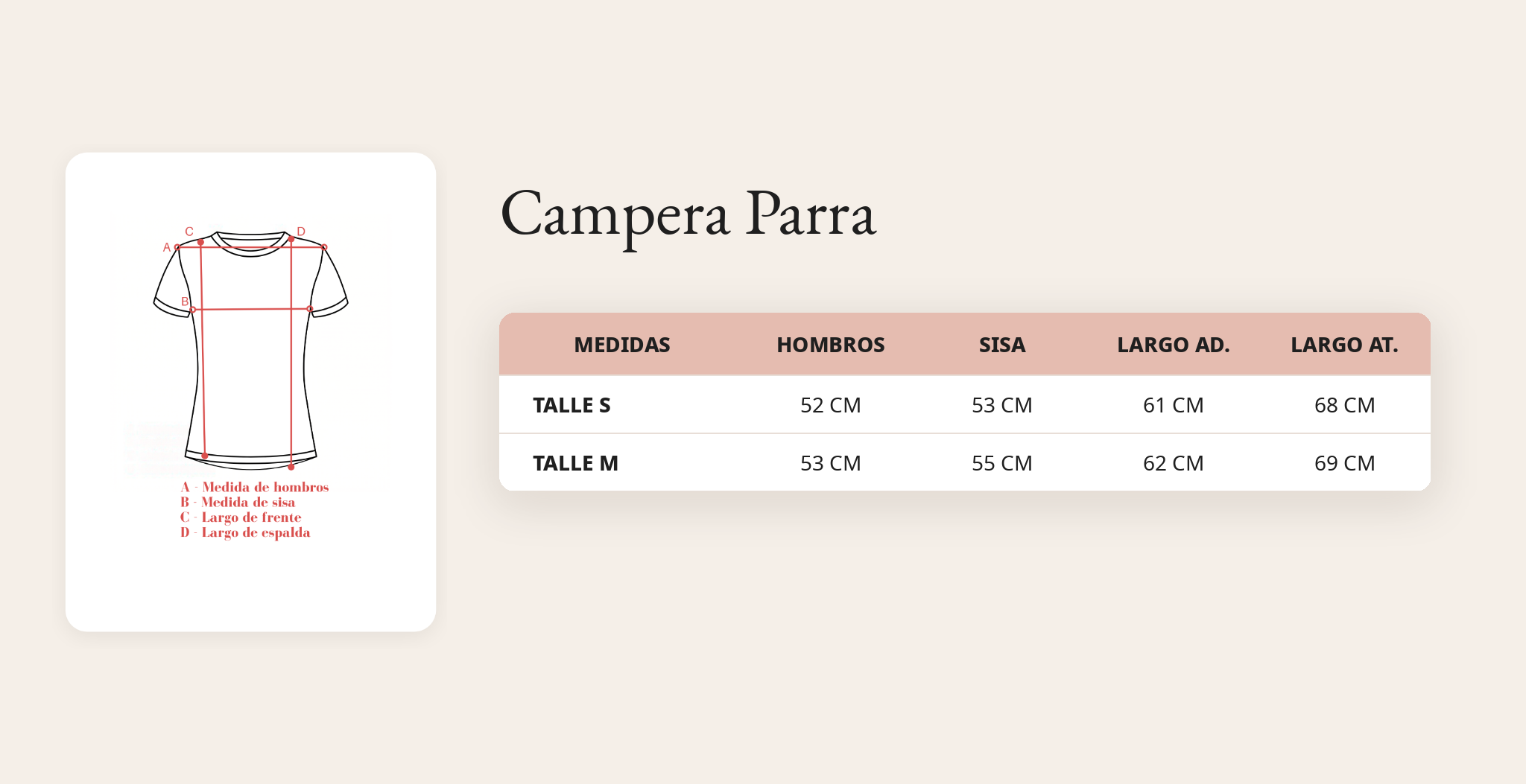 Guía de talles Campera Parra