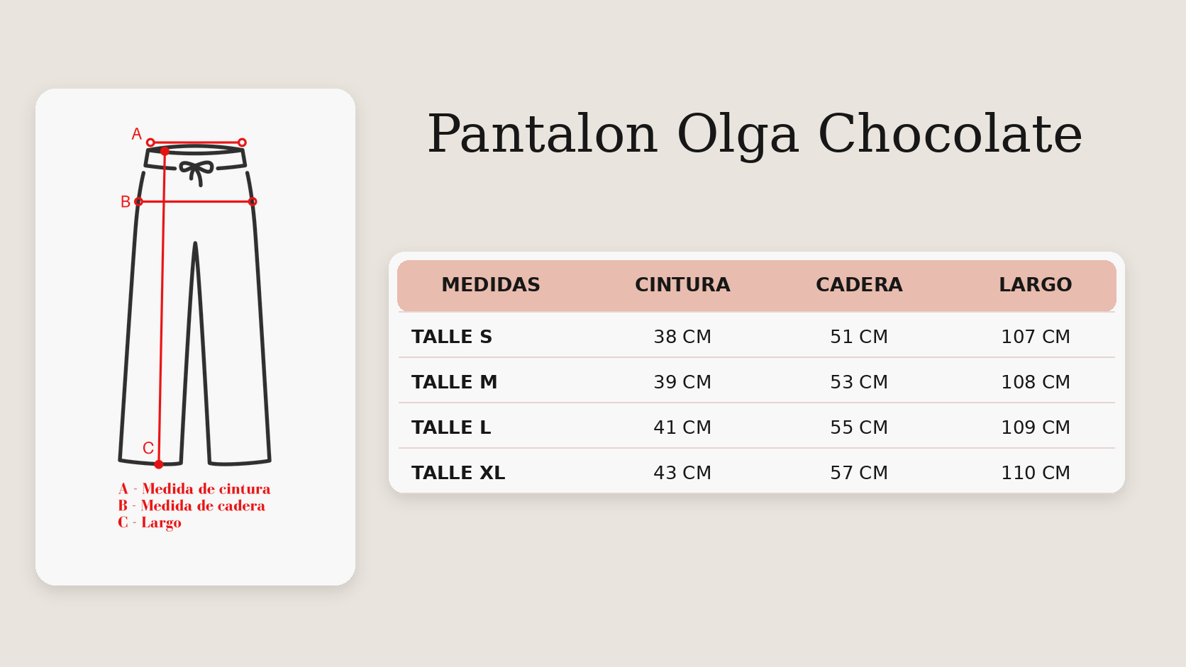 Guía de talles Pantalon Olga Chocolate