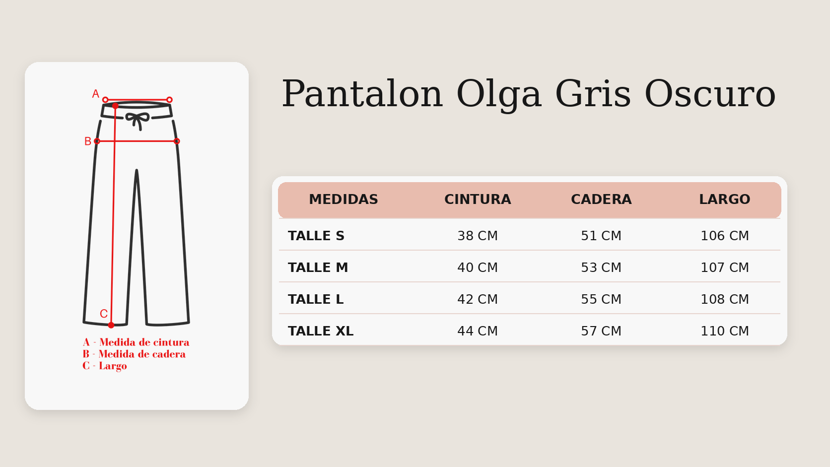 Guía de talles Pantalon Olga Gris Oscuro
