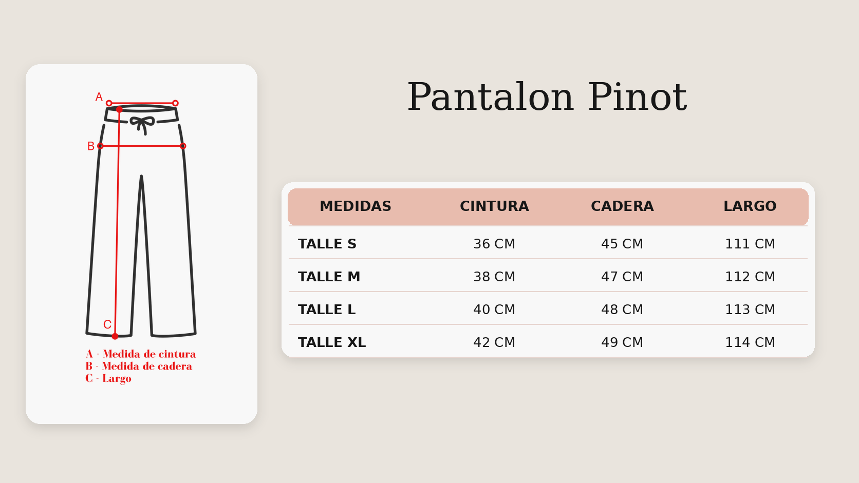 Guía de talles Pantalon Pinot