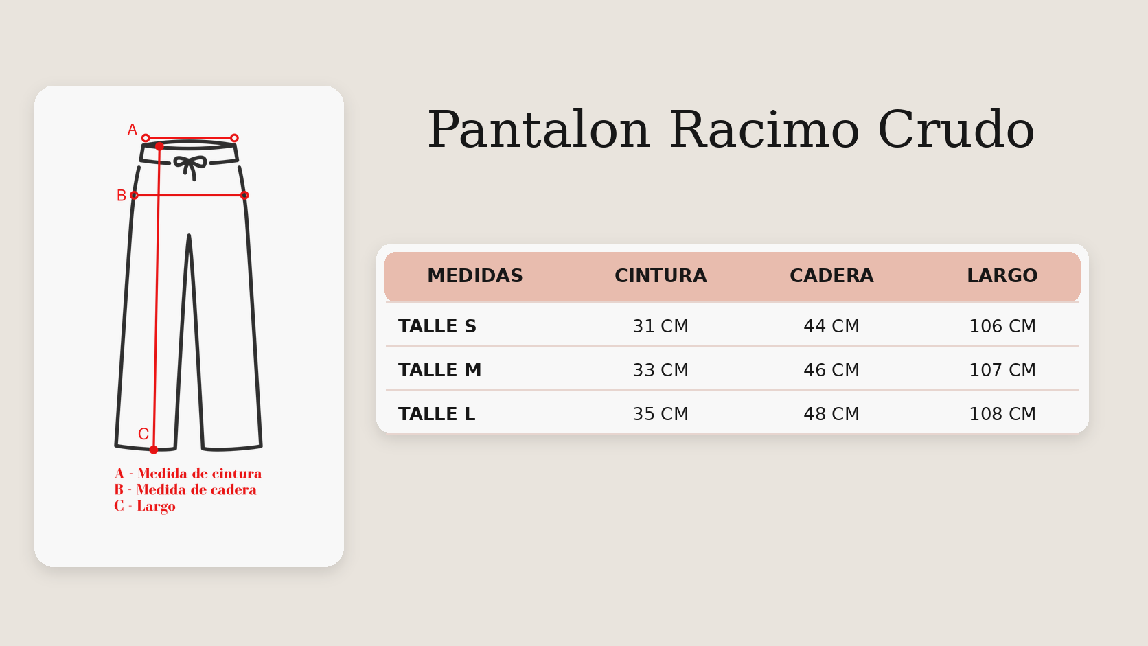 Guía de talles Pantalon Racimo Crudo