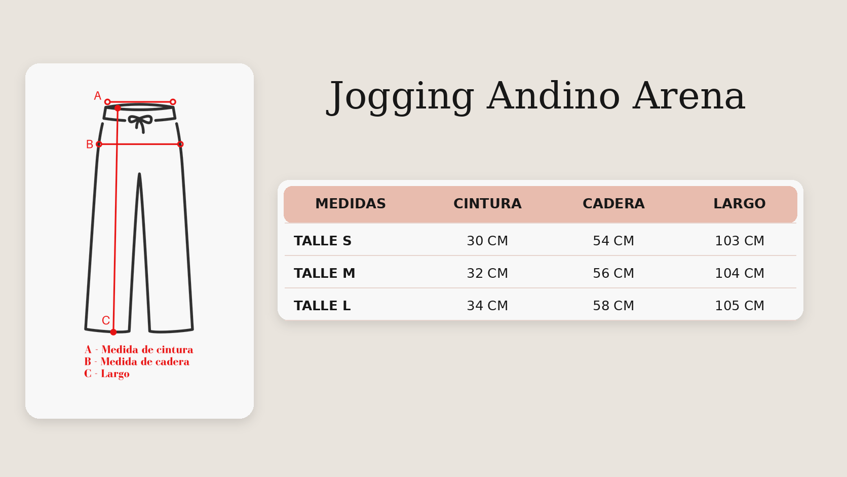 Guía de talles Jogging Andino Arena