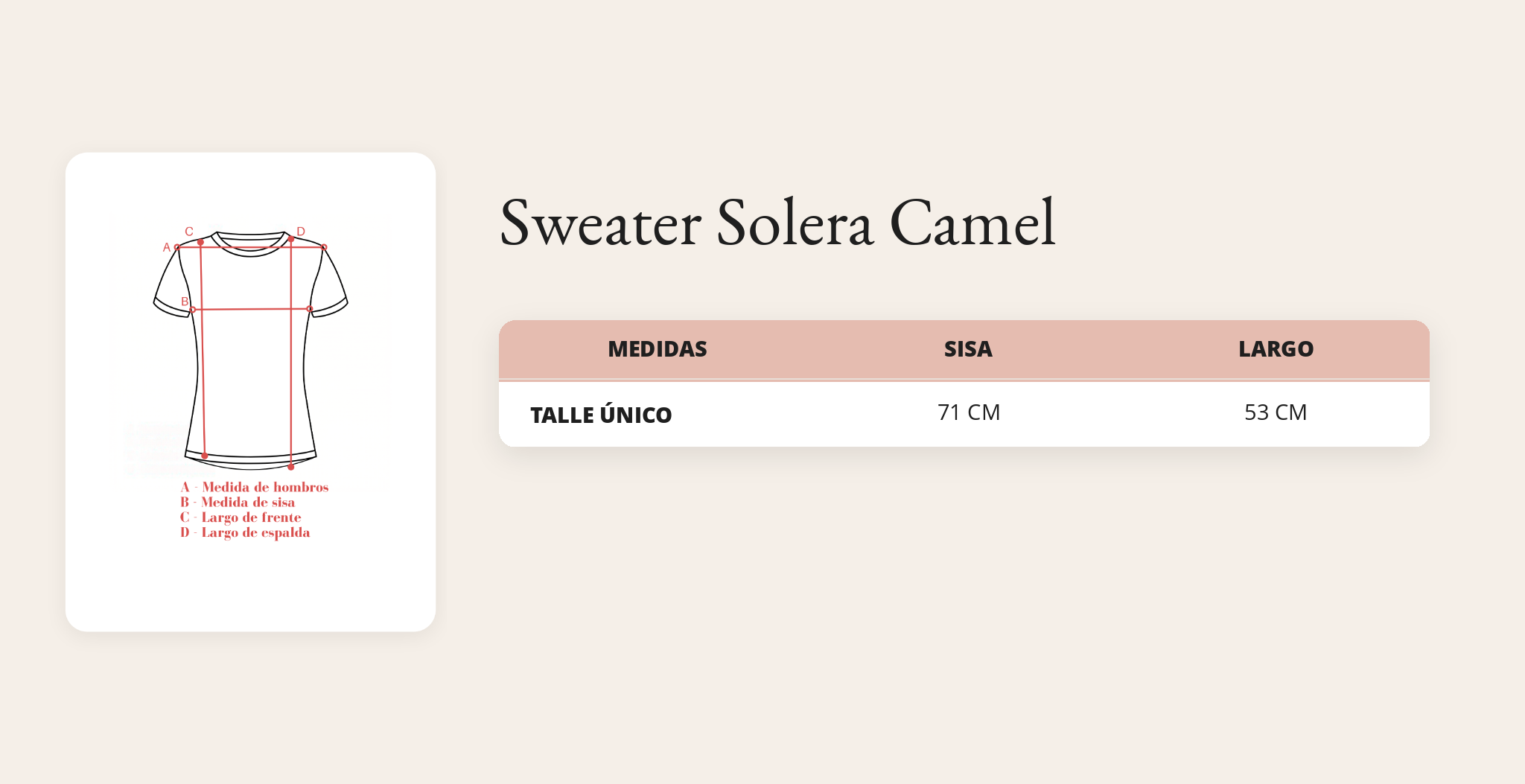 Guía de talles Sweater Solera Camel