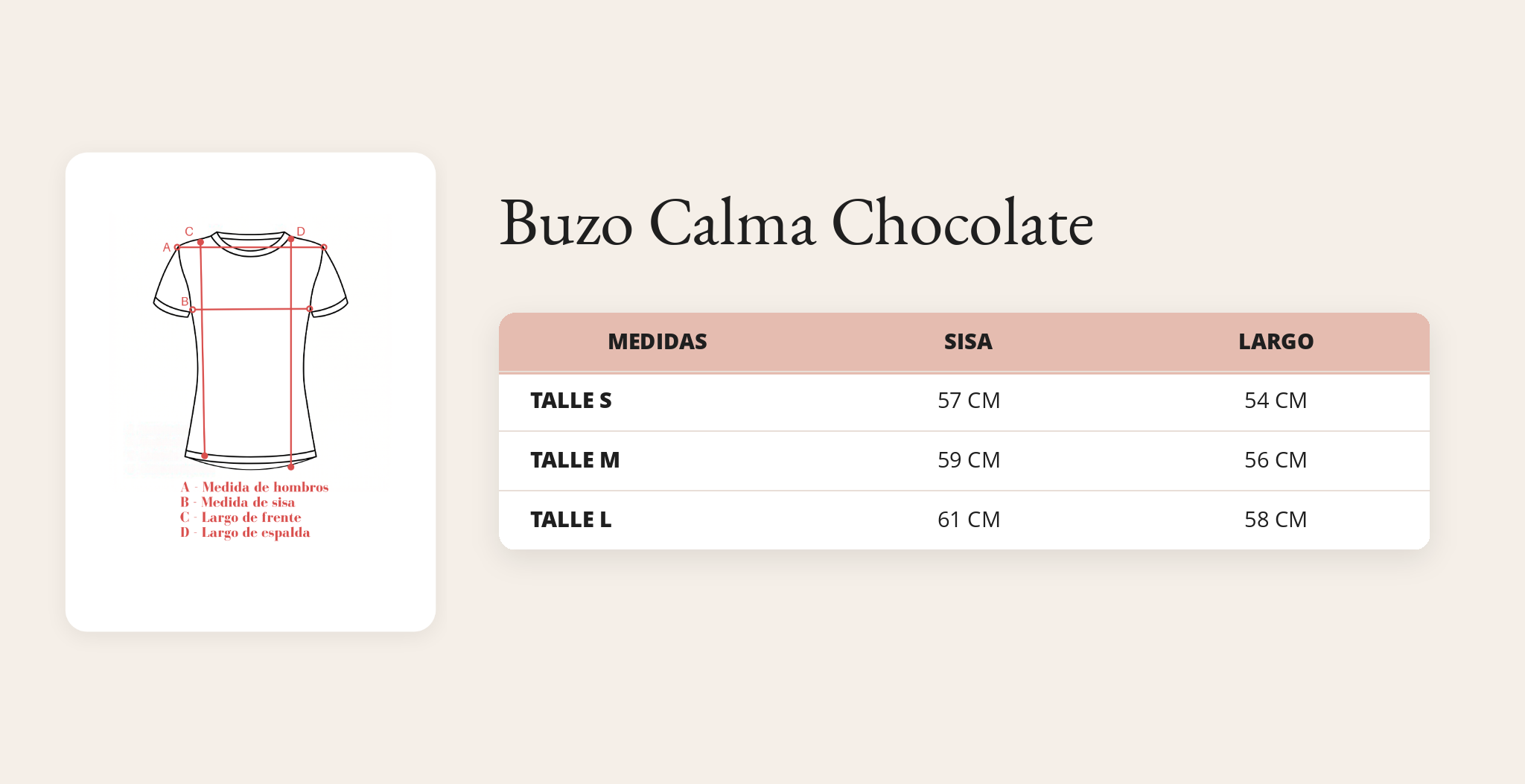 Guía de talles Buzo Calma Chocolate