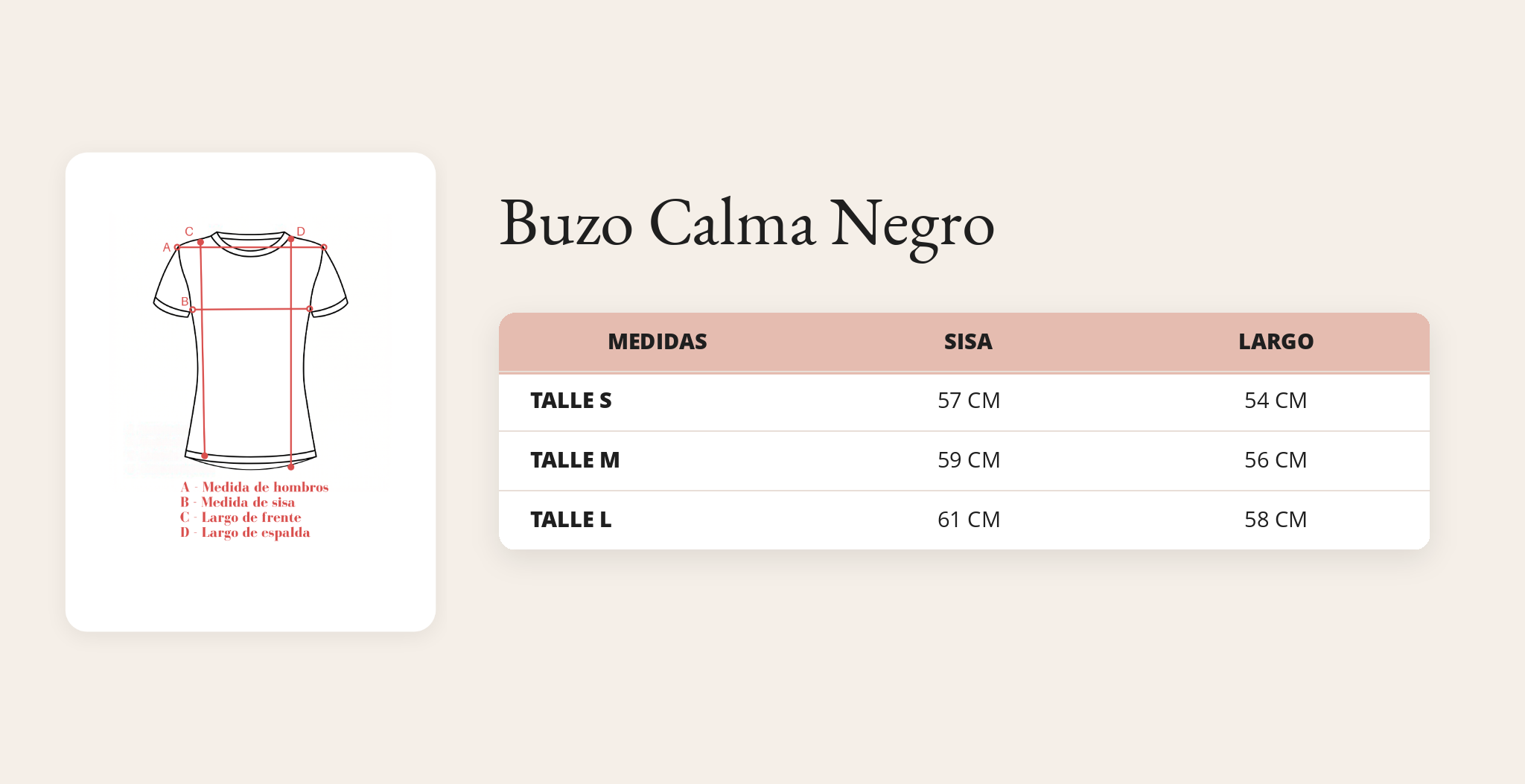 Guía de talles Buzo Calma Negro