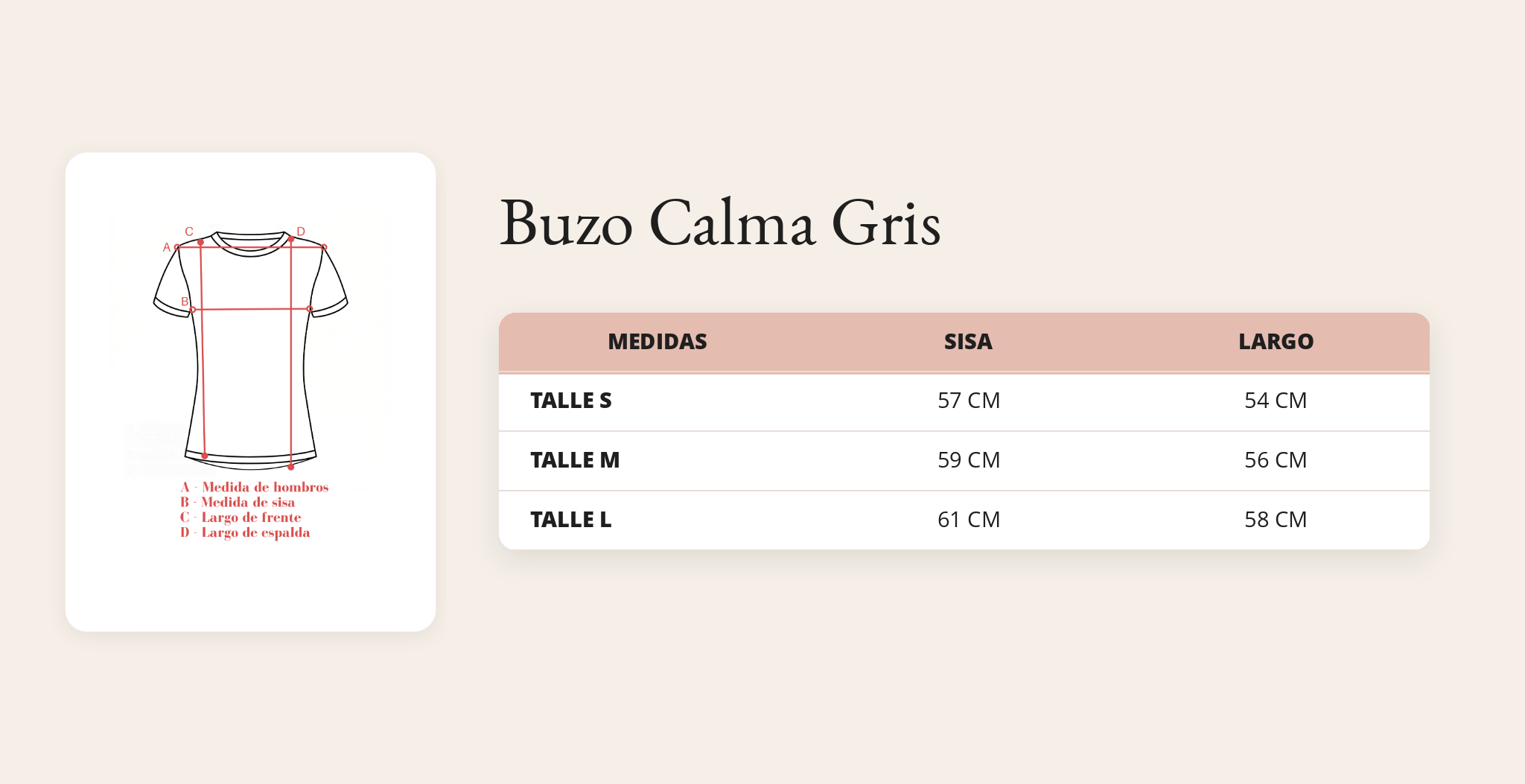 Guía de talles Buzo Calma Gris