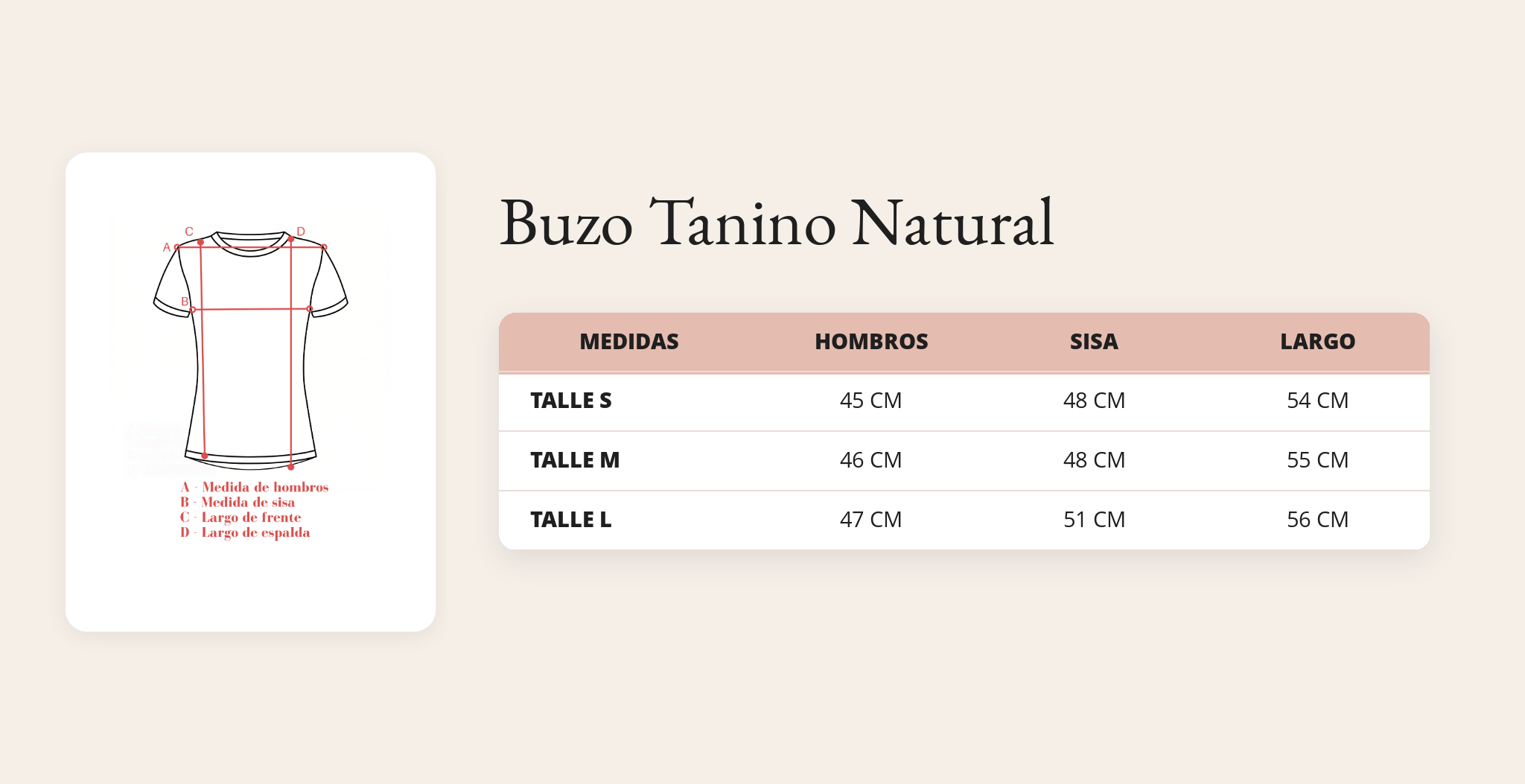 Guía de talles Buzo Tanino Natural