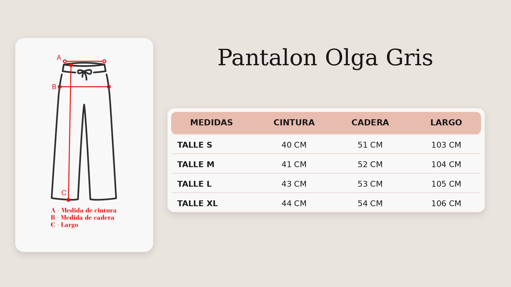 Guía de talles Pantalon Olga Gris