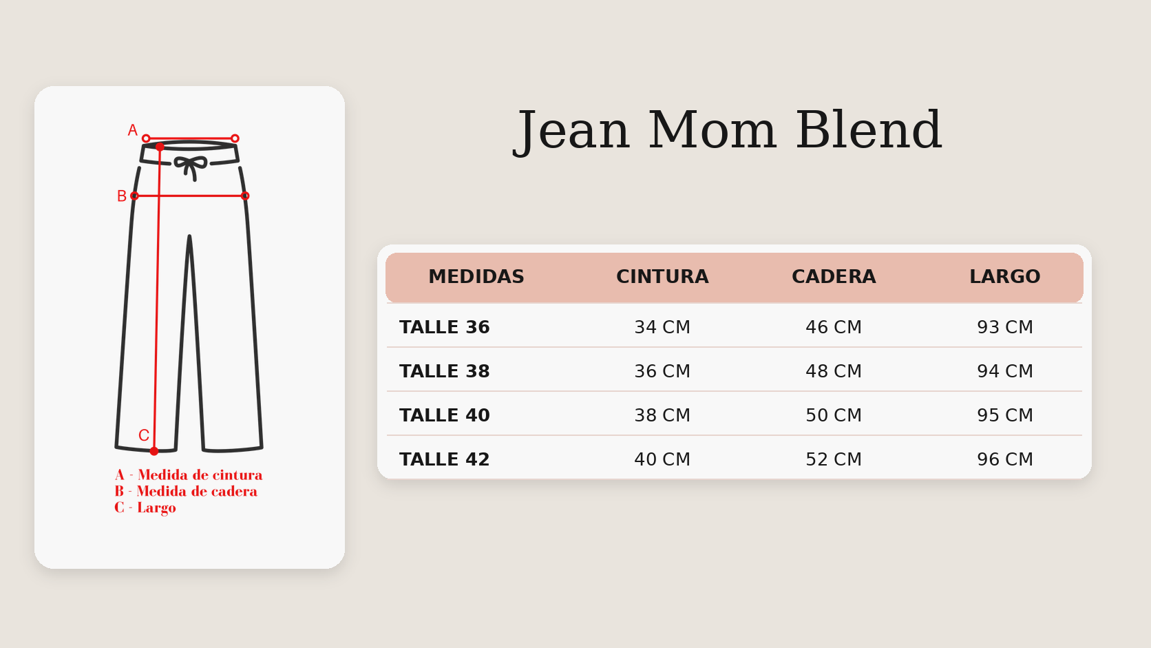 Guía de talles Jean Mom Blend