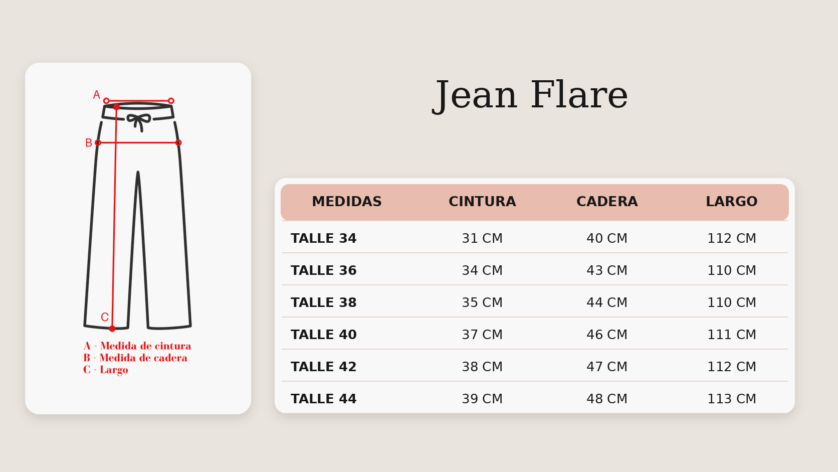 Guía de talles Jean Flare