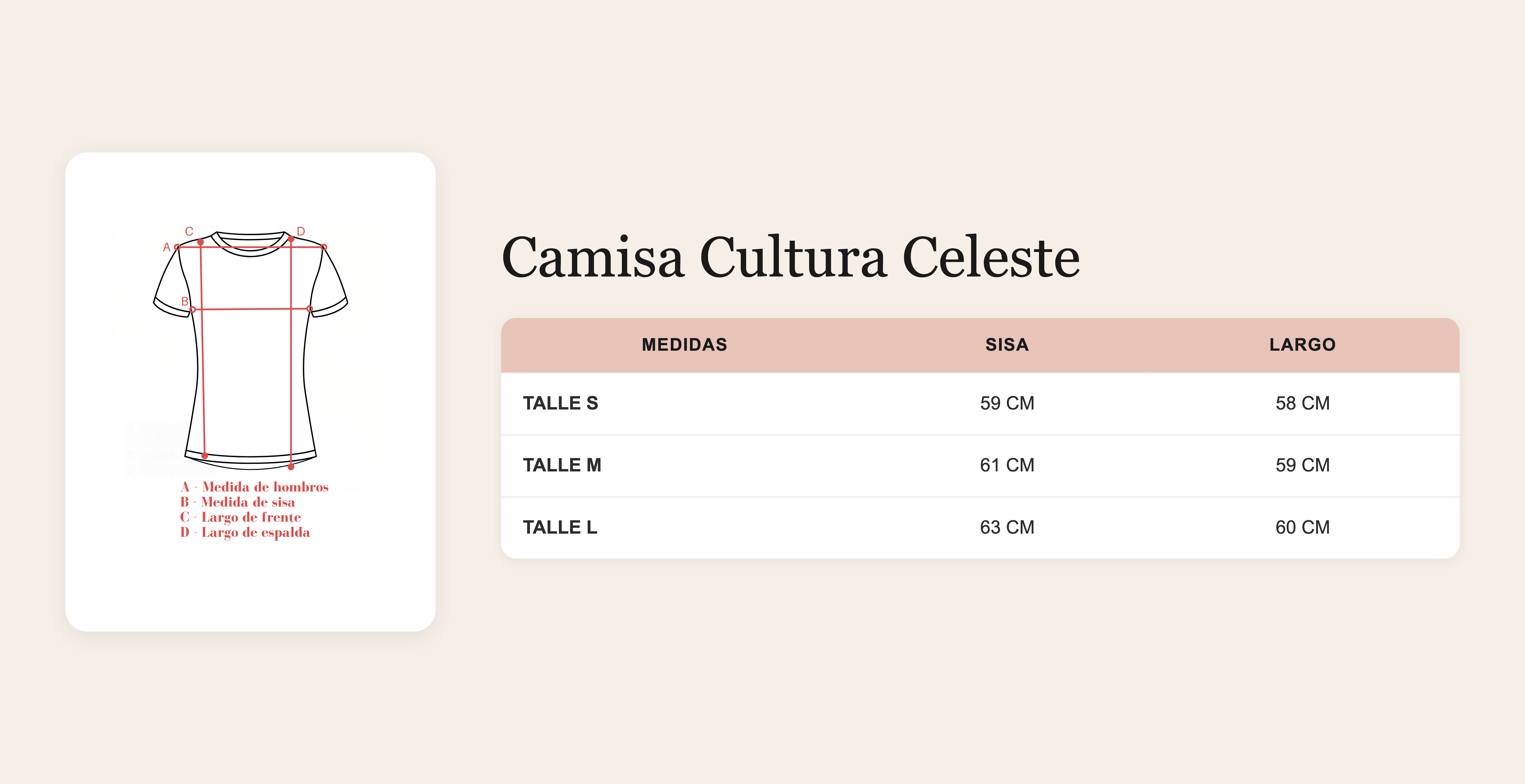 Guía de talles Camisa Cultura Celeste