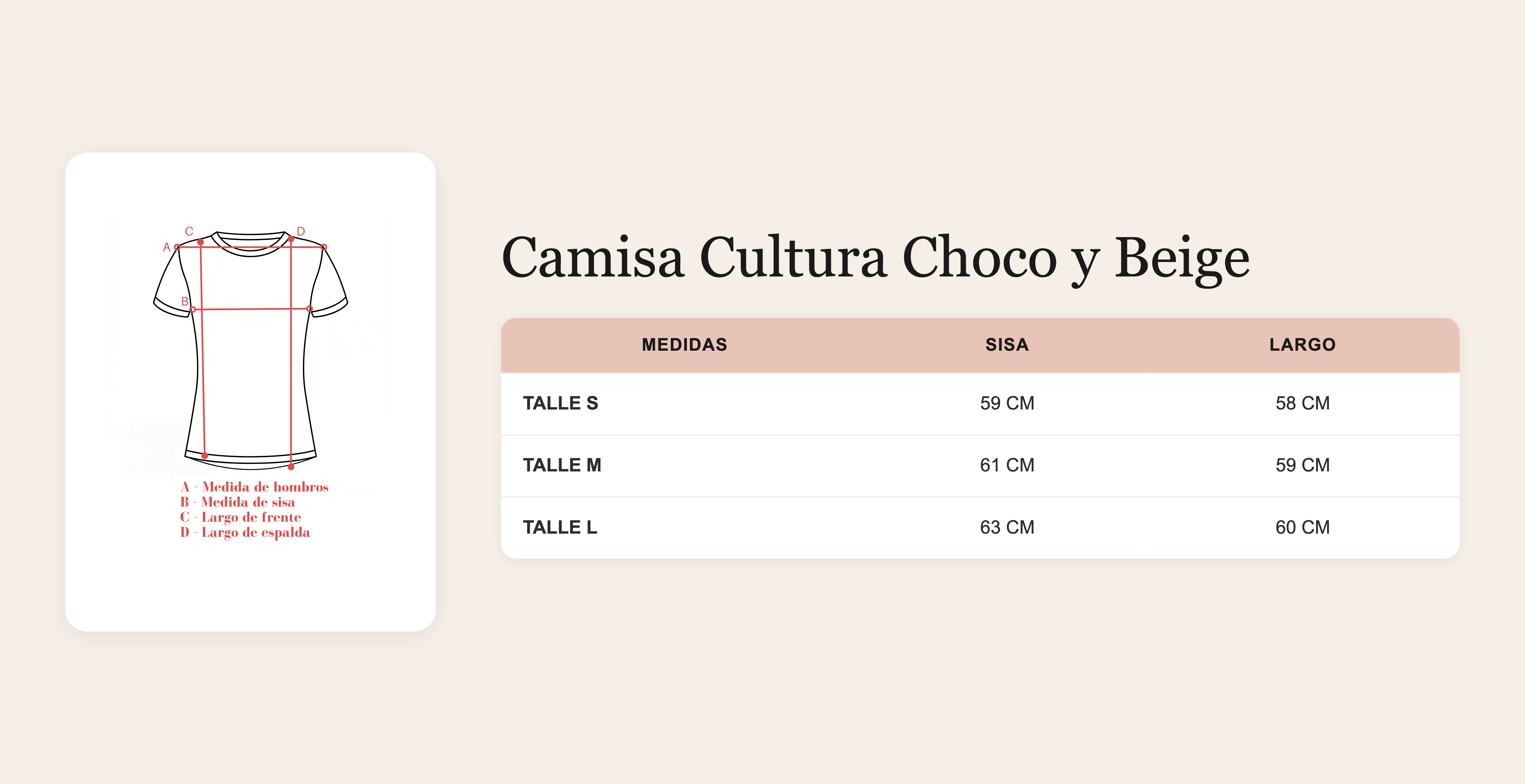 Guía de talles Camisa Cultura Choco y Beige