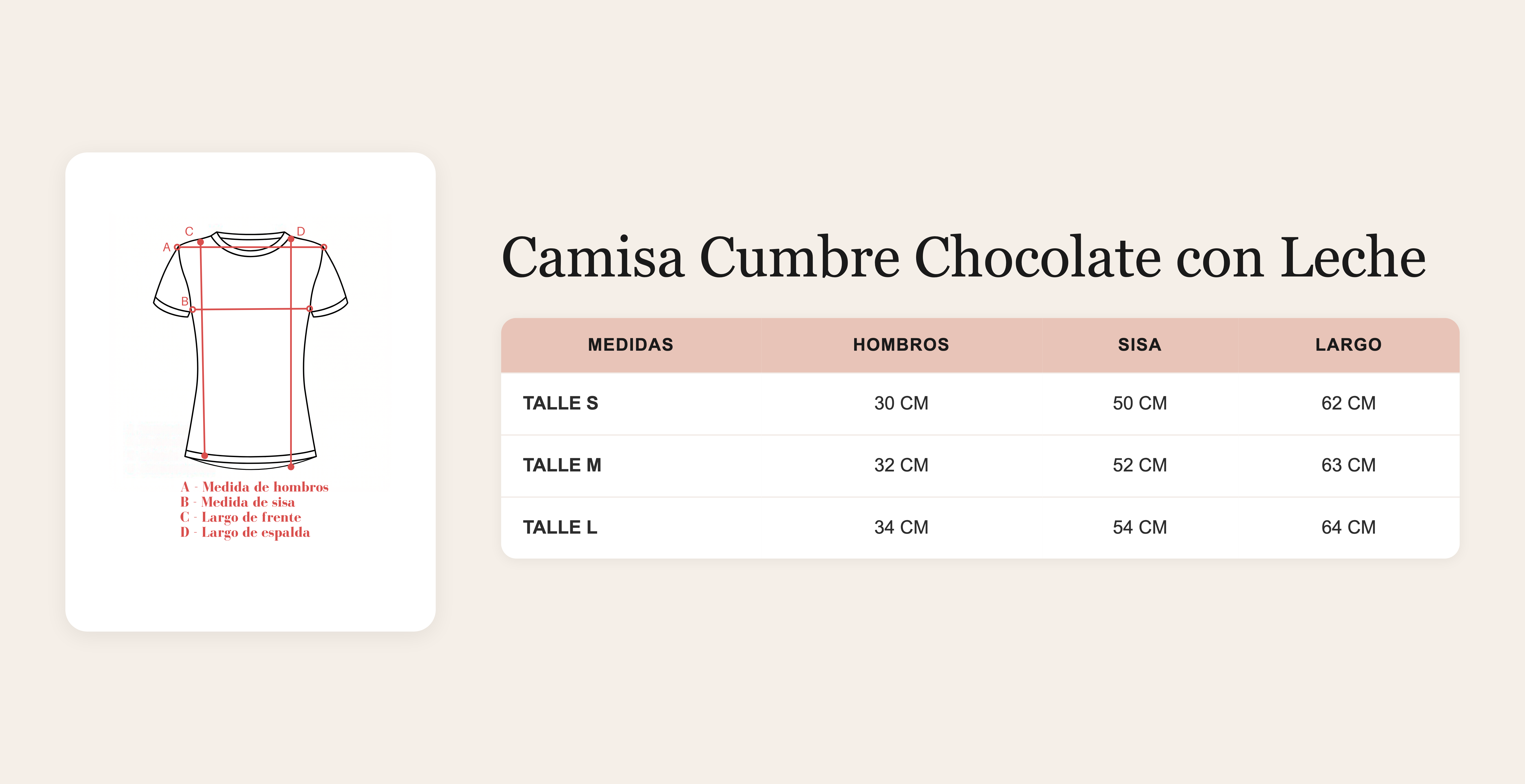 Guía de talles Camisa Cumbre Chocolate con Leche
