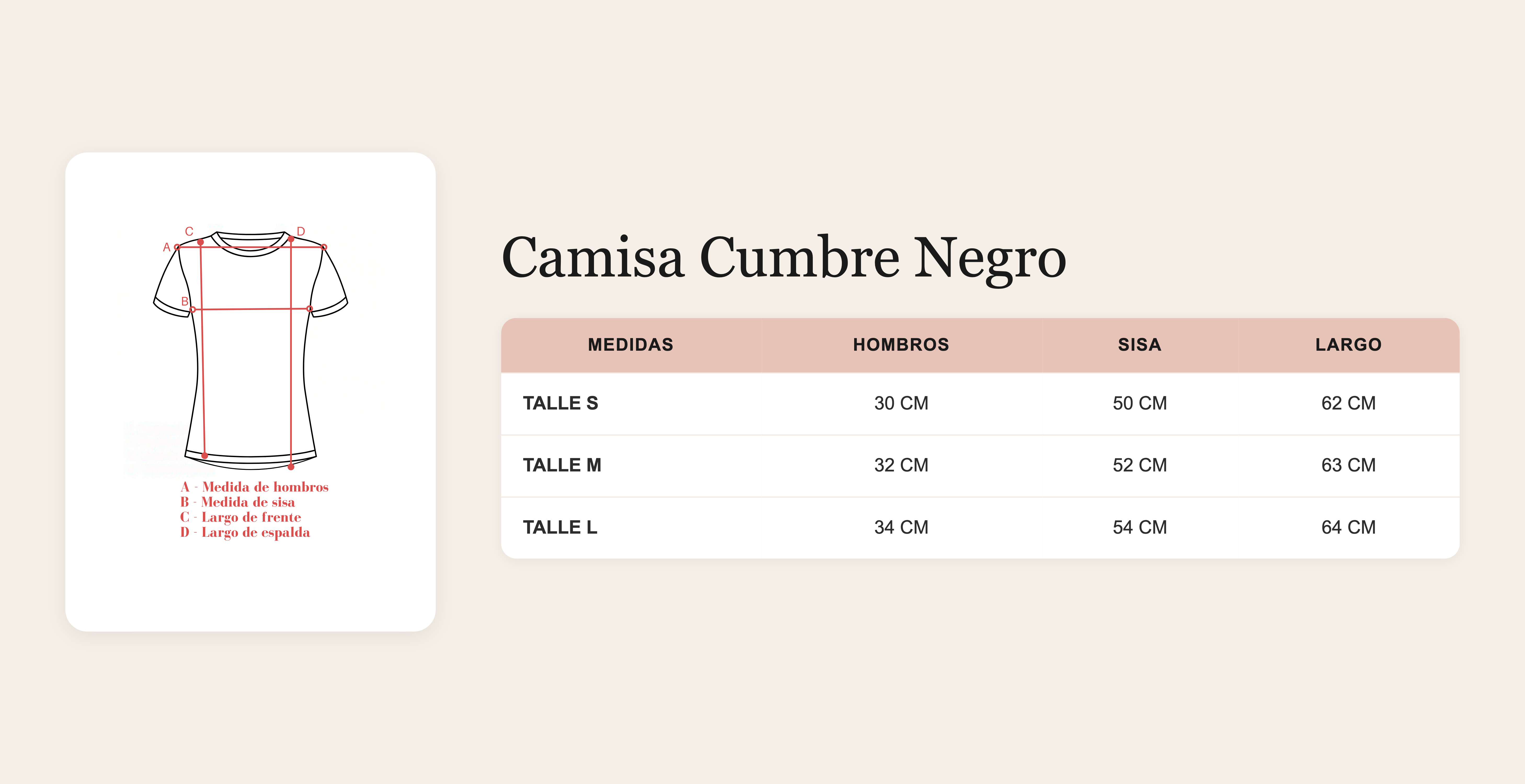 Guía de talles Camisa Cumbre Negro