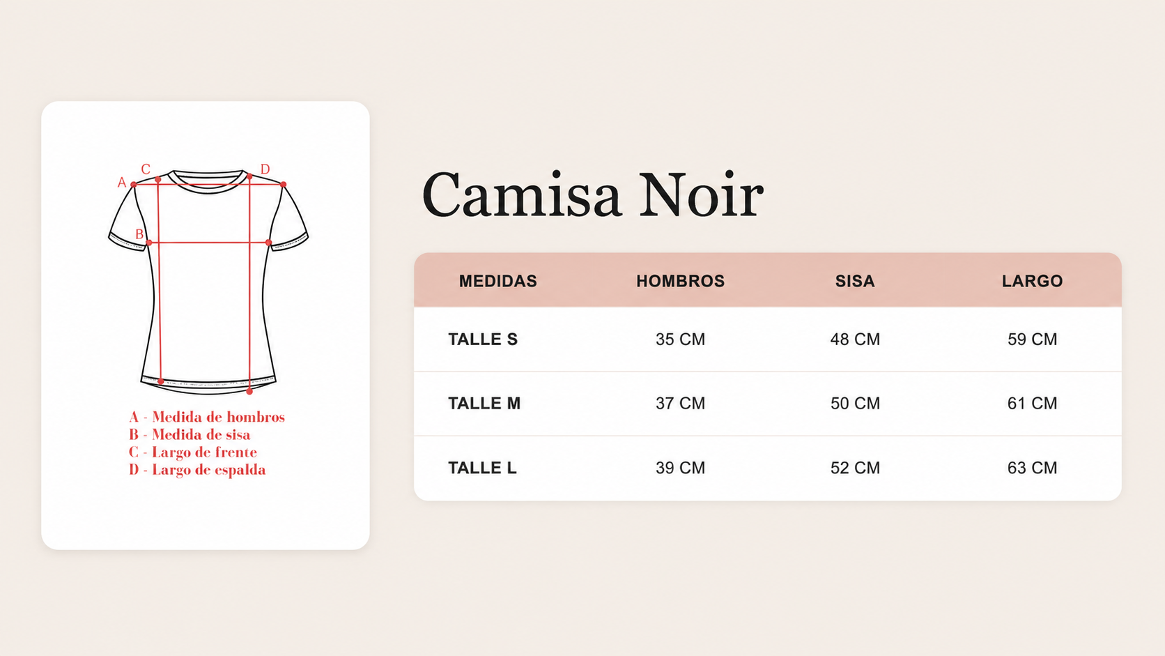 Guía de talles Camisa Noir