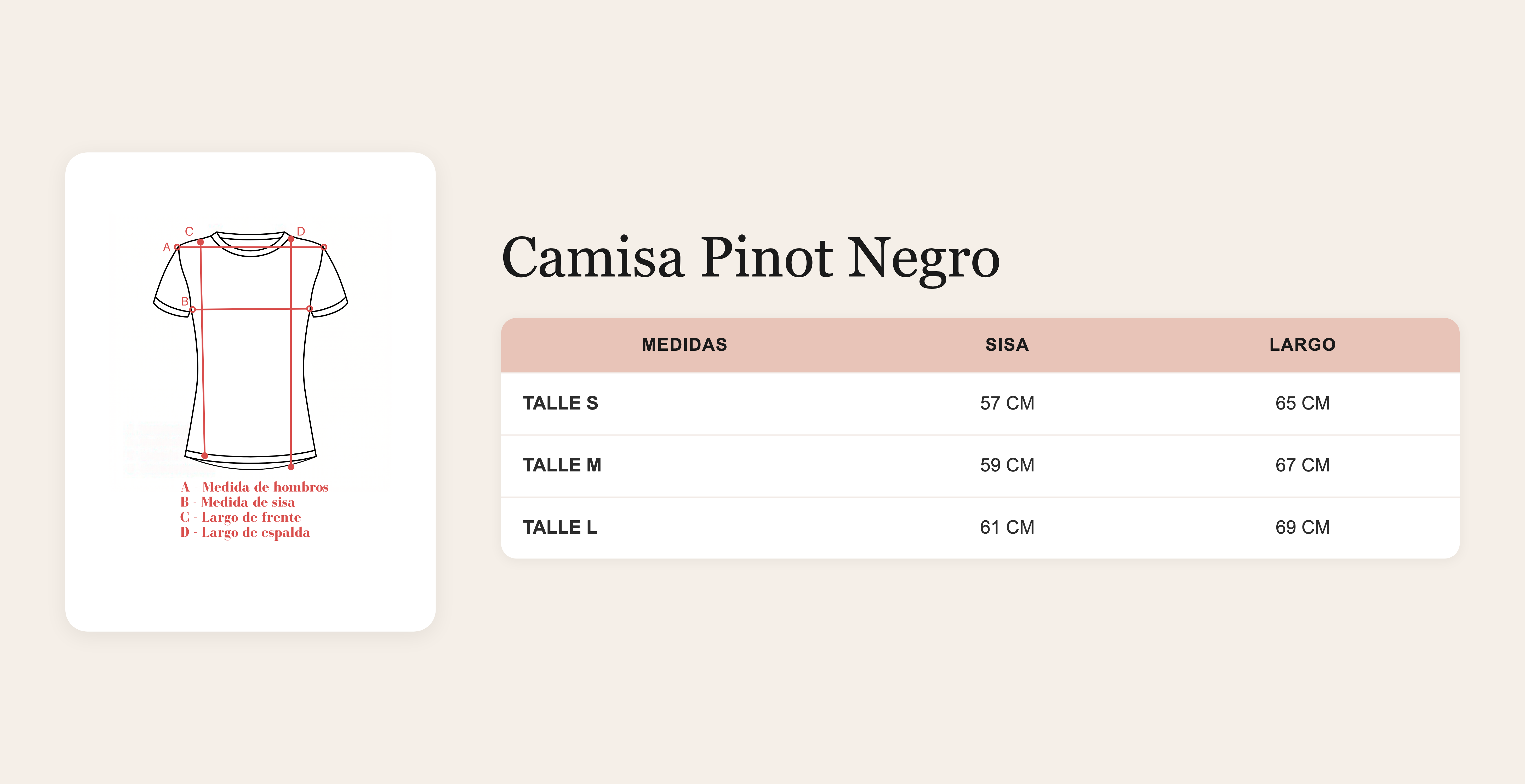 Guía de talles Camisa Pinot Negro