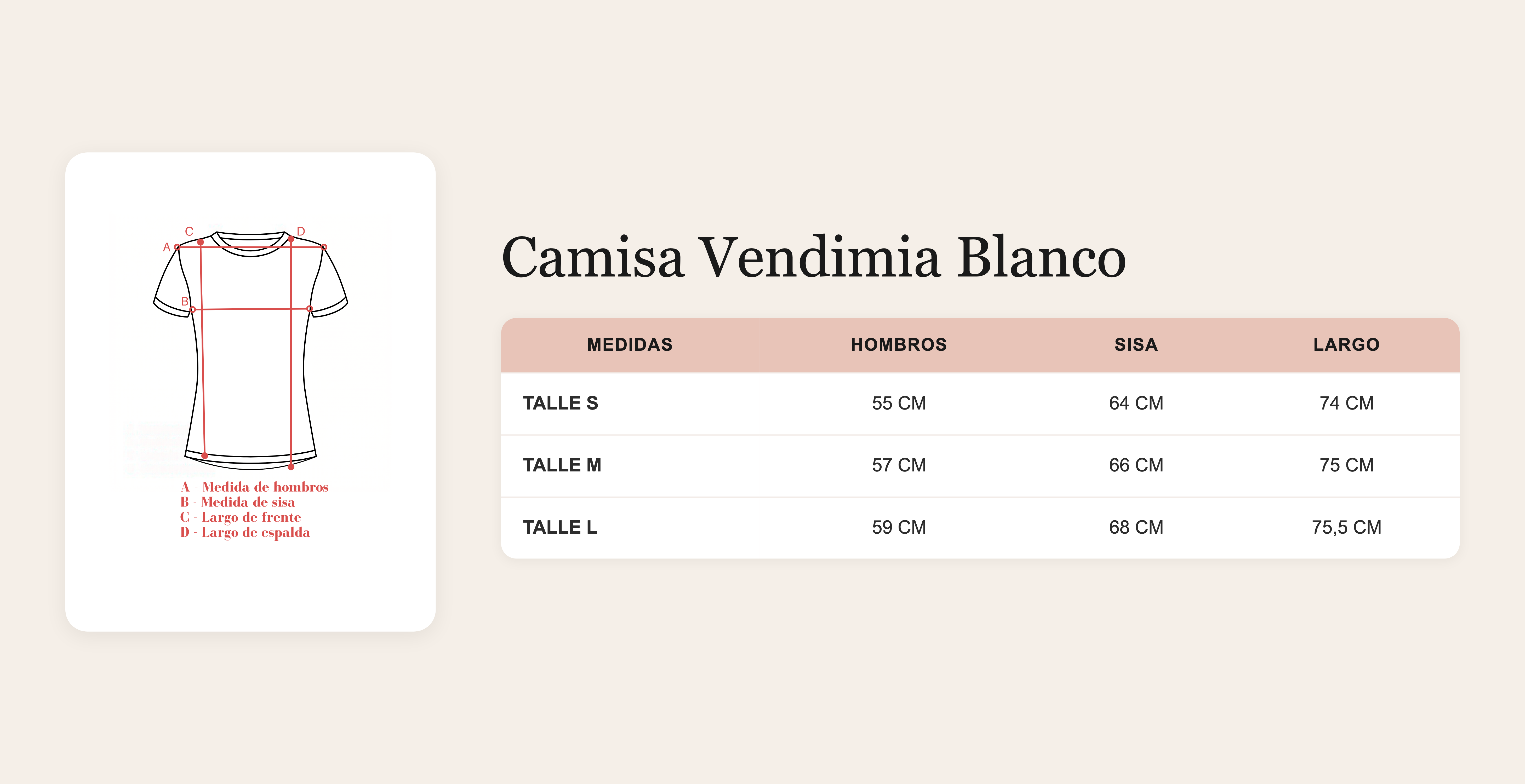 Guía de talles Camisa Vendimia Blanco