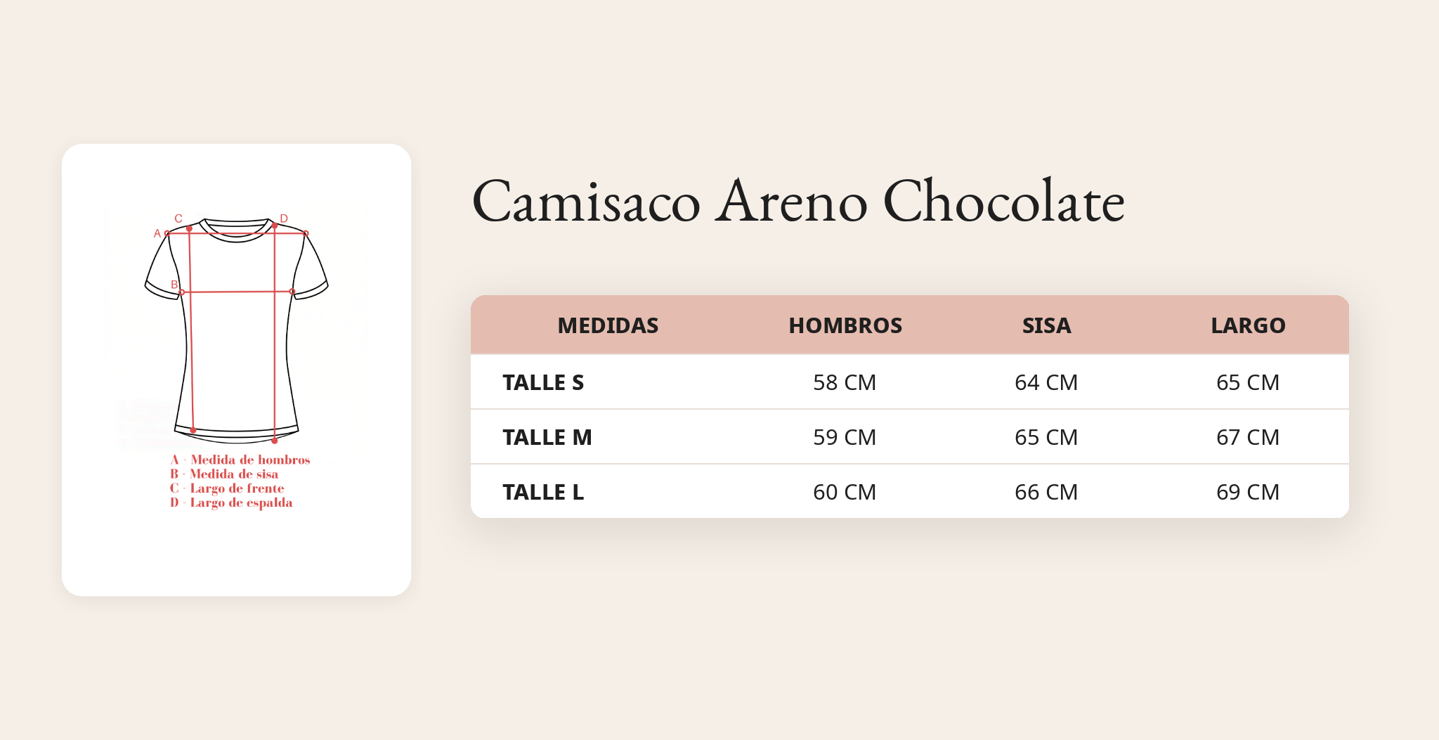 Guía de talles Camisaco Areno Chocolate