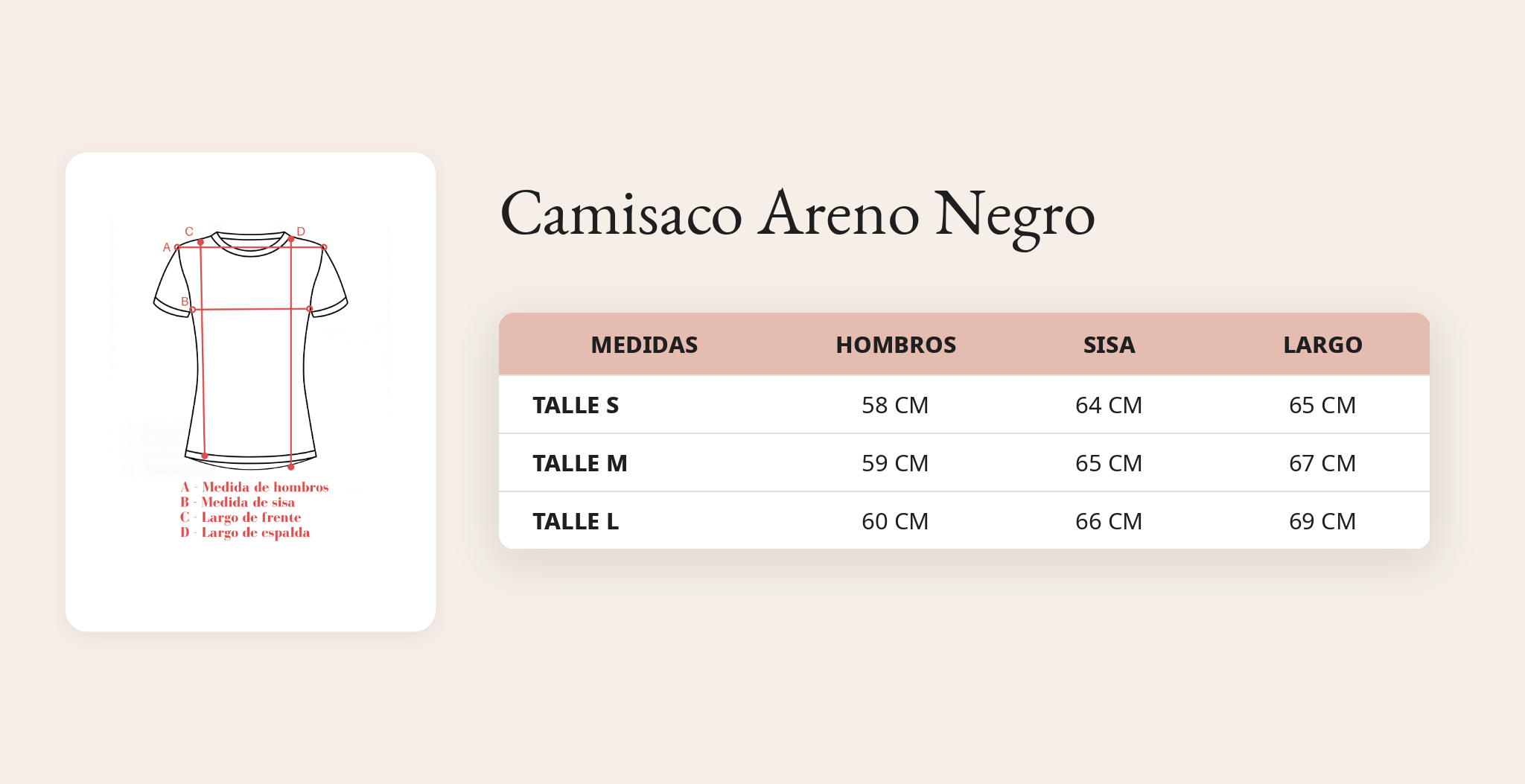 Guía de talles Camisaco Areno Negro