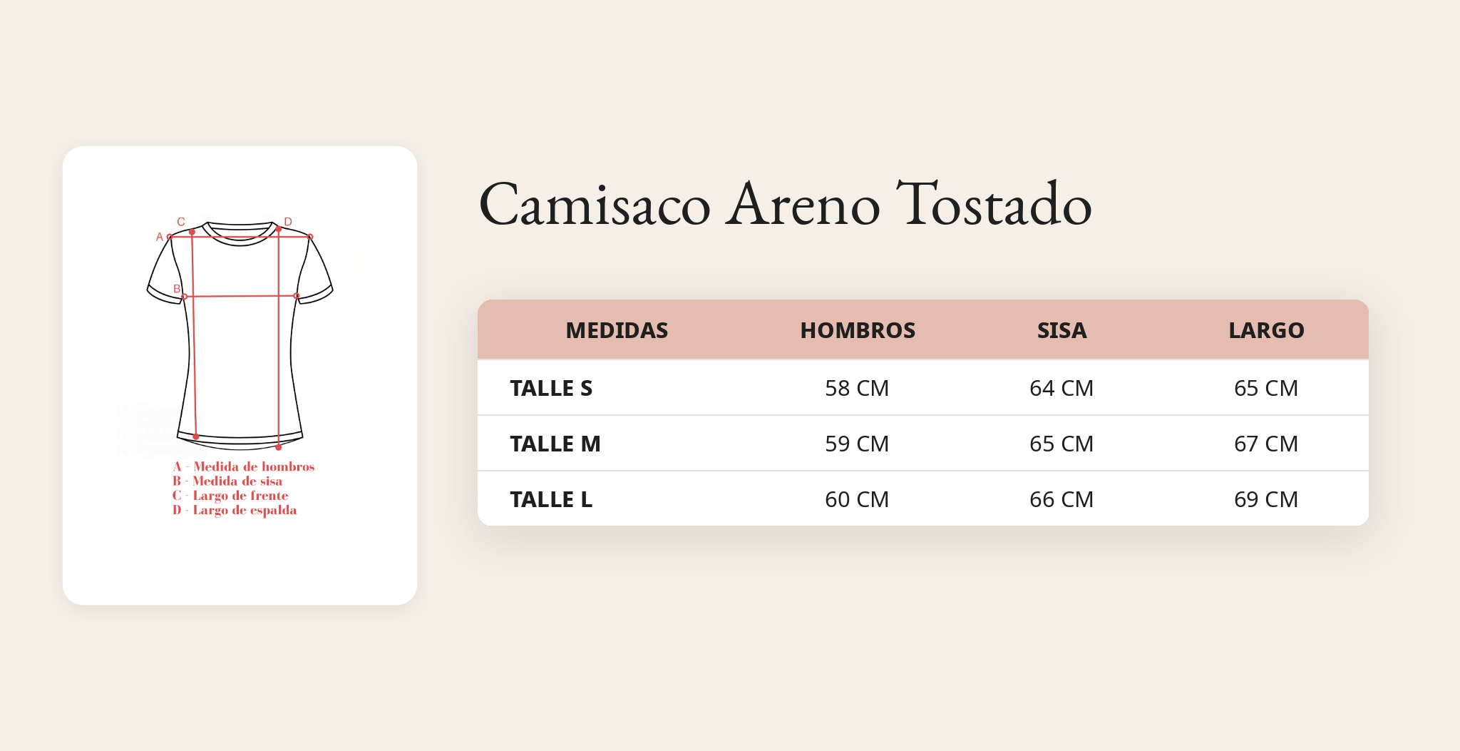 Guía de talles Camisaco Areno Tostado