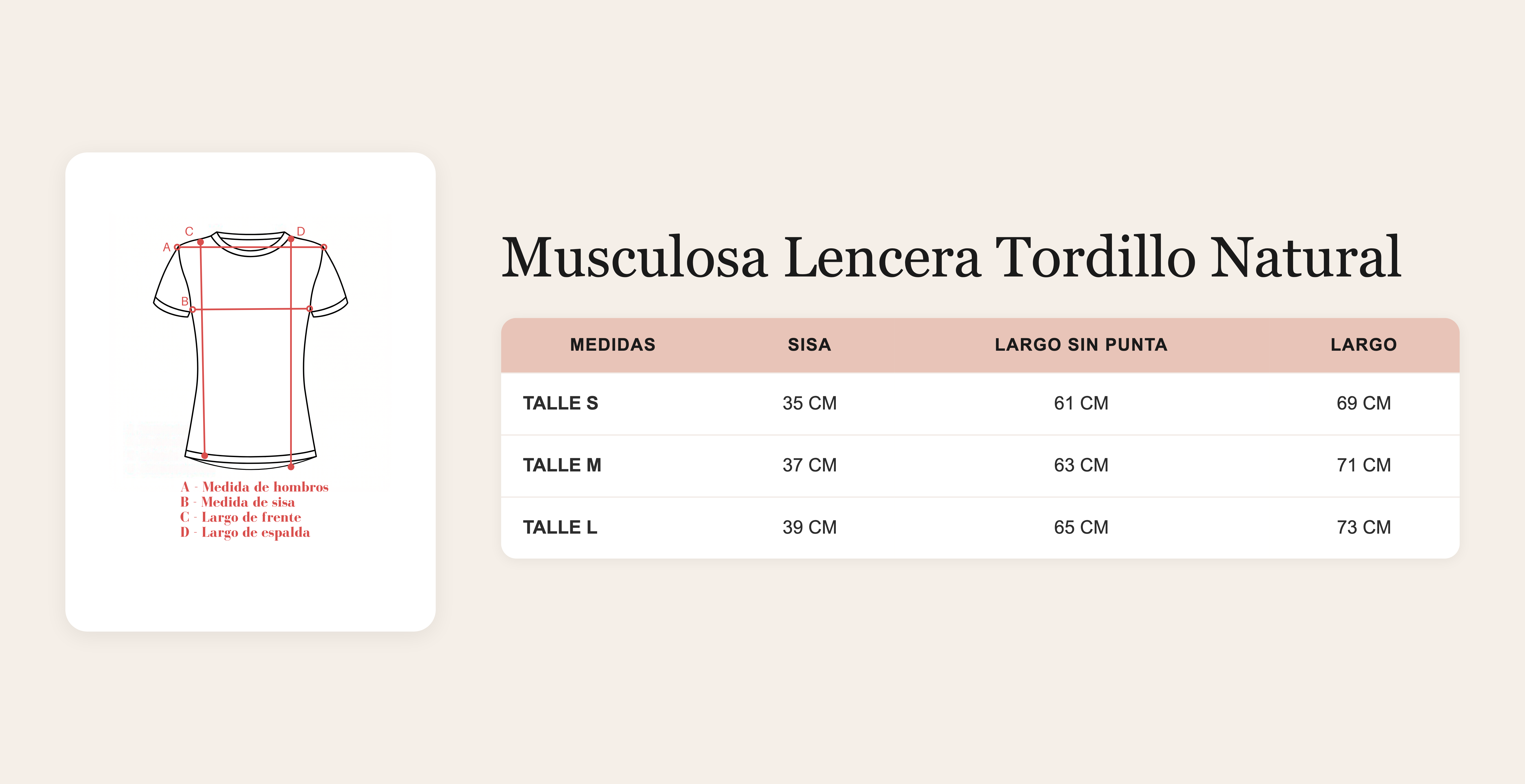 Guía de talles Musculosa Lencera Tordillo Natural