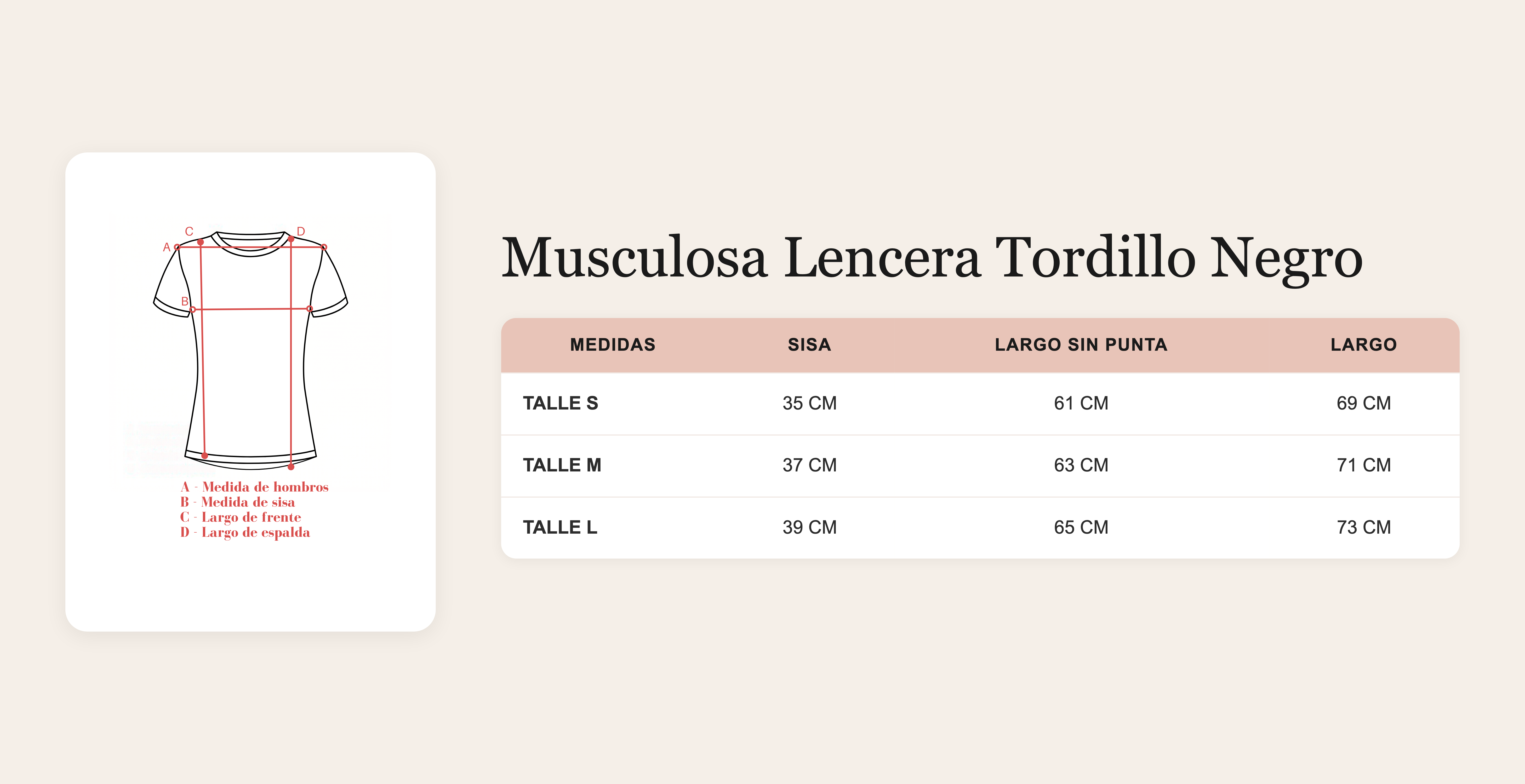 Guía de talles Musculosa Lencera Tordillo Negro