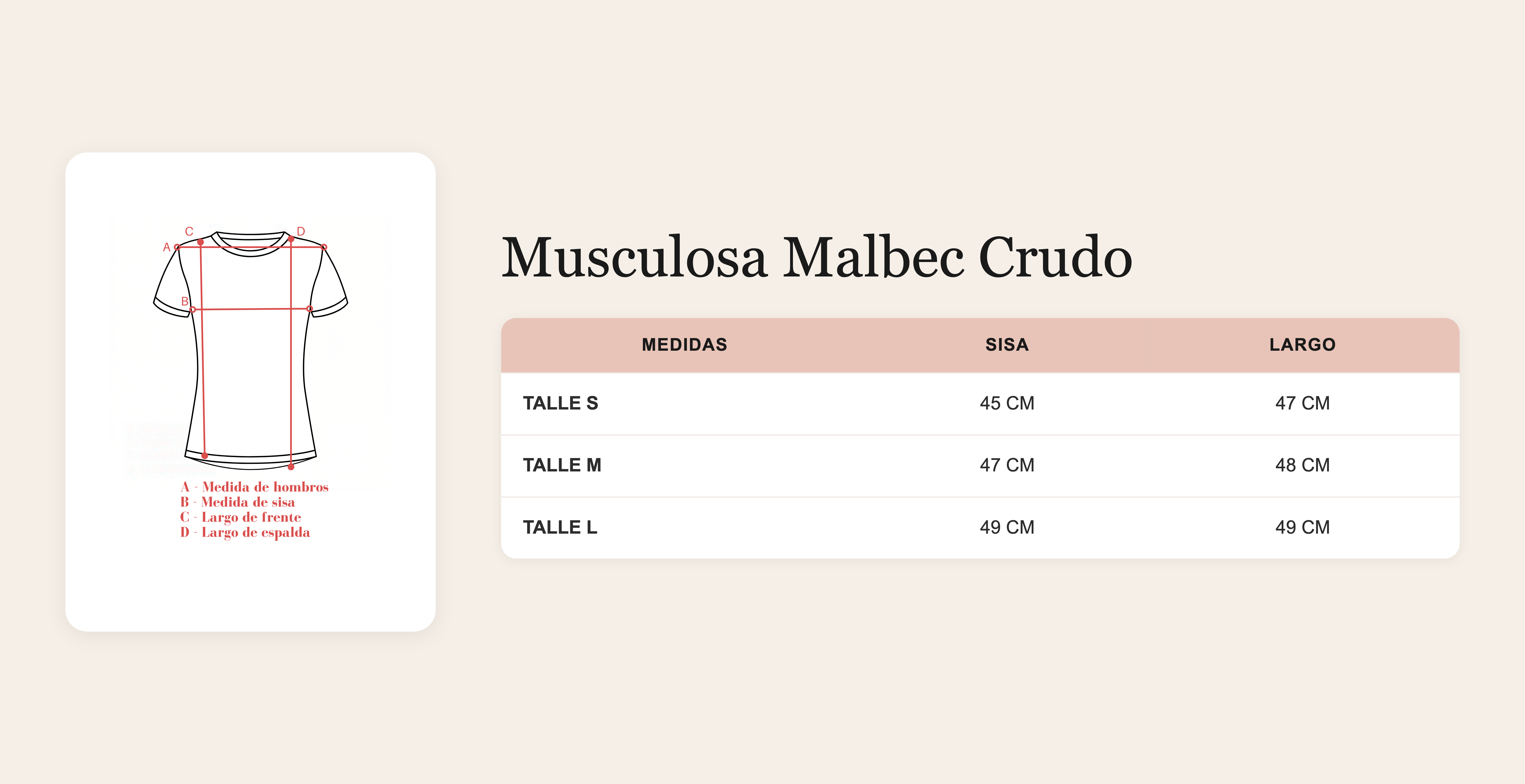 Guía de talles Musculosa Malbec Crudo