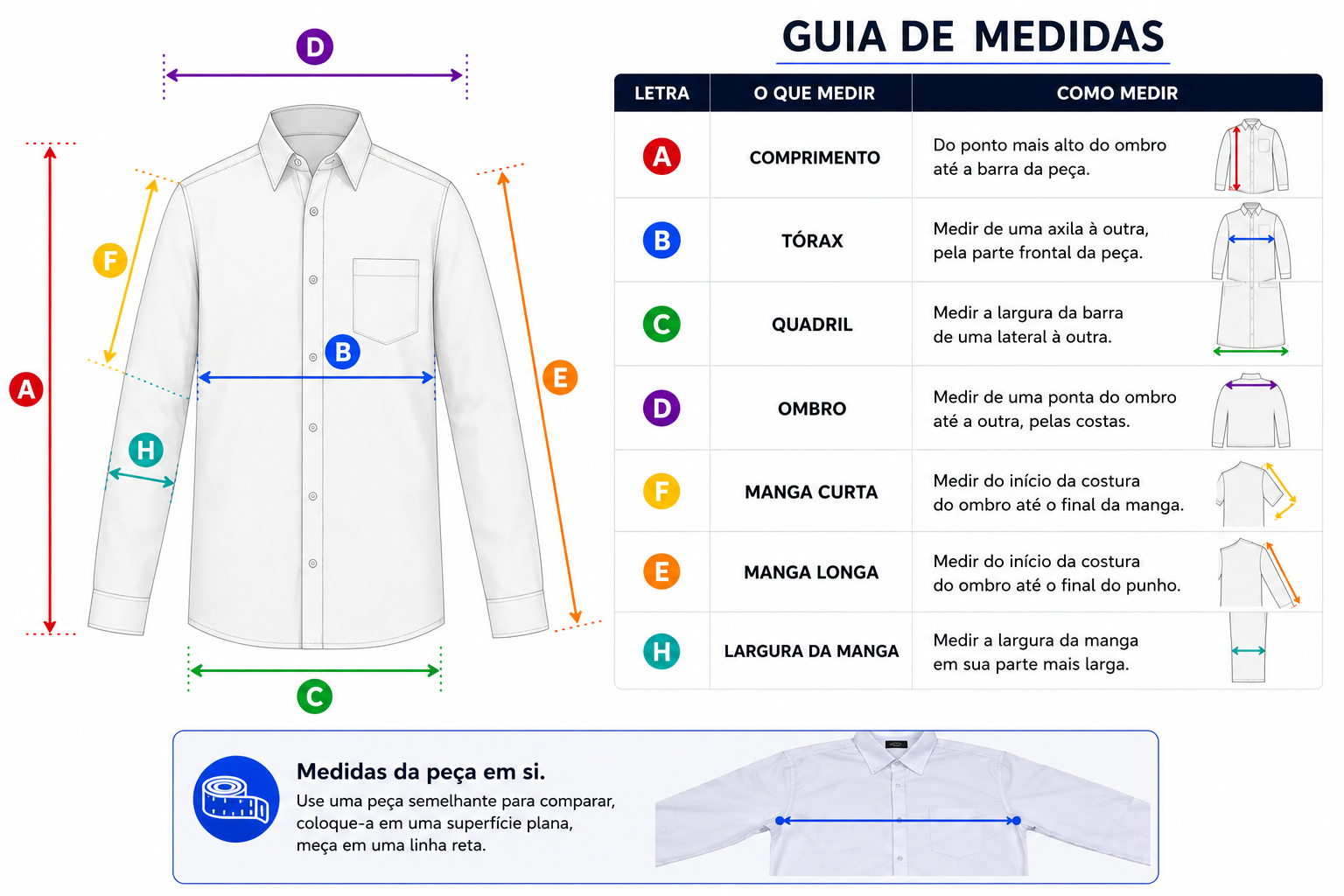 guia medidas camisas masculinas phiphi camisaria
