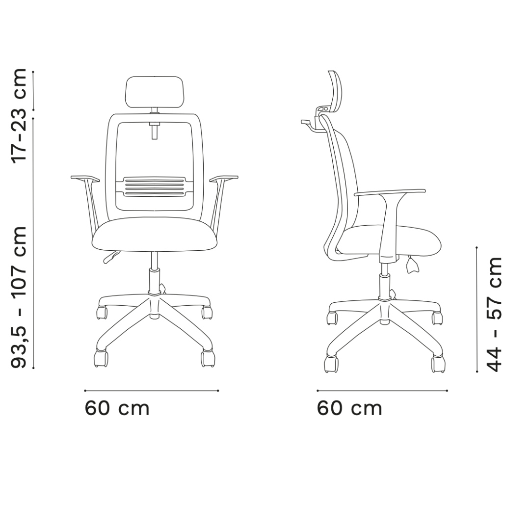 Esquema de dimensiones de la silla