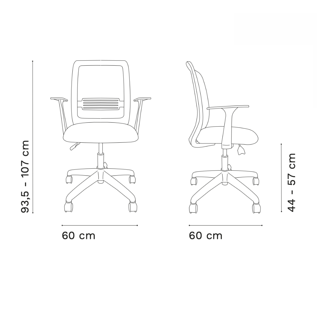 Esquema de dimensiones de la silla